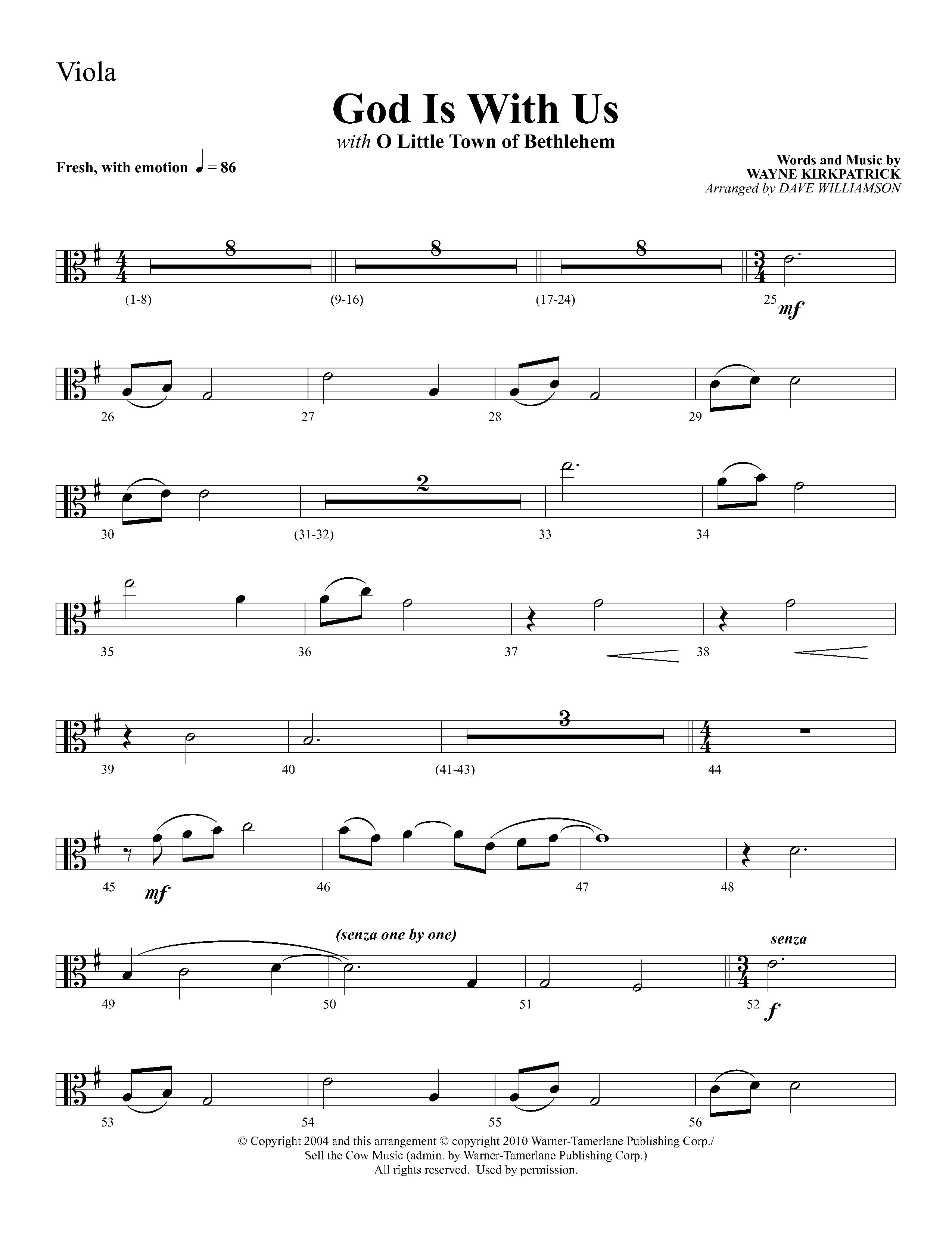 God Is With Us (with O Little Town Of Bethlehem) (Choral Anthem SATB) Viola (Lifeway Choral / Arr. Dave Williamson)