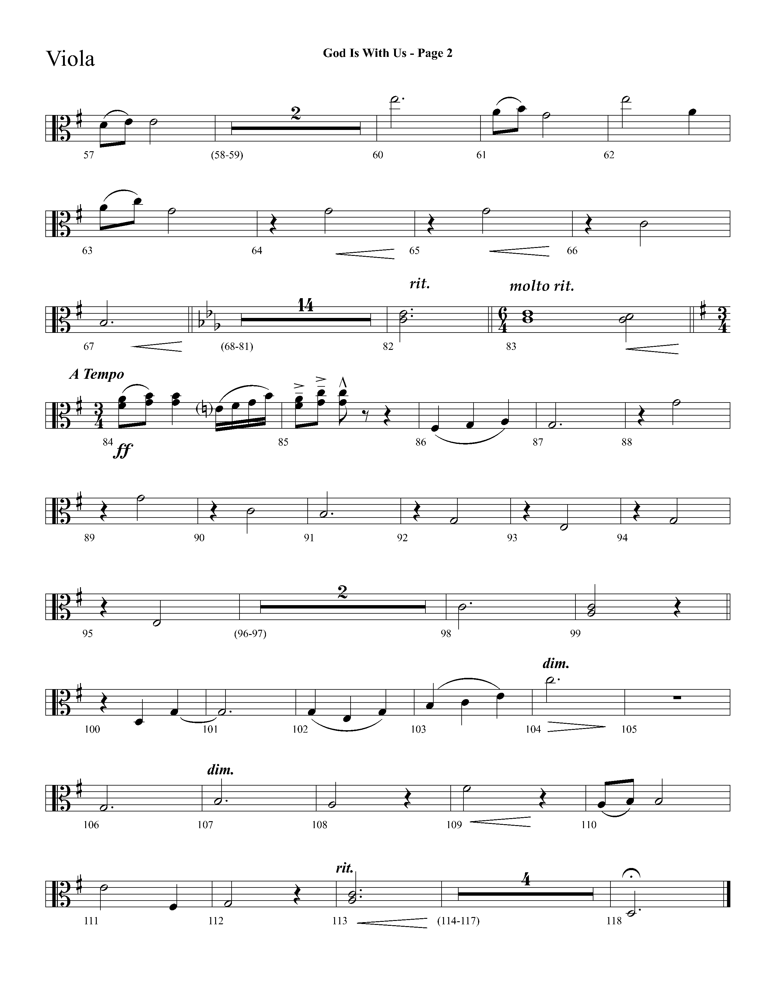 God Is With Us (with O Little Town Of Bethlehem) (Choral Anthem SATB) Viola (Lifeway Choral / Arr. Dave Williamson)