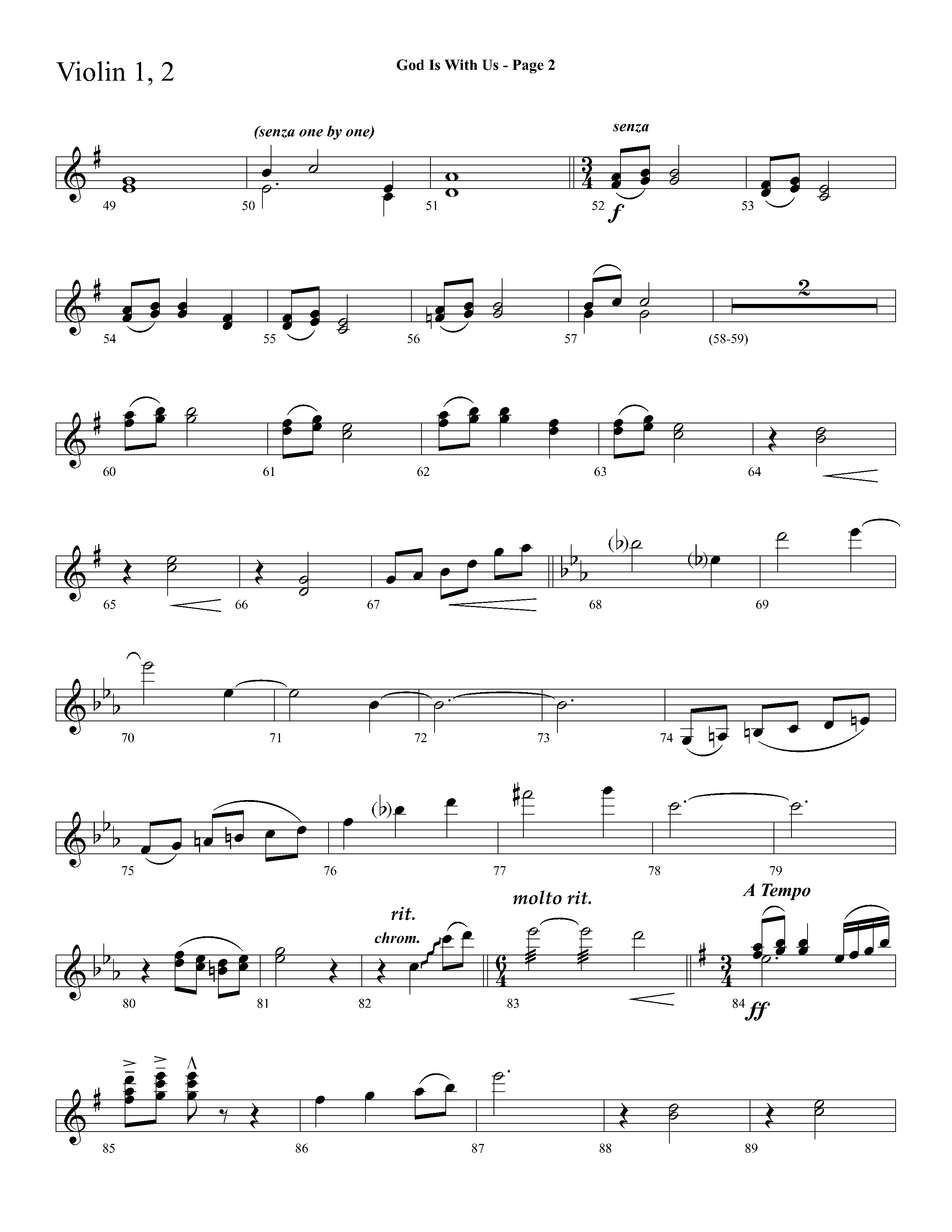 God Is With Us (with O Little Town Of Bethlehem) (Choral Anthem SATB) Violin 1/2 (Lifeway Choral / Arr. Dave Williamson)