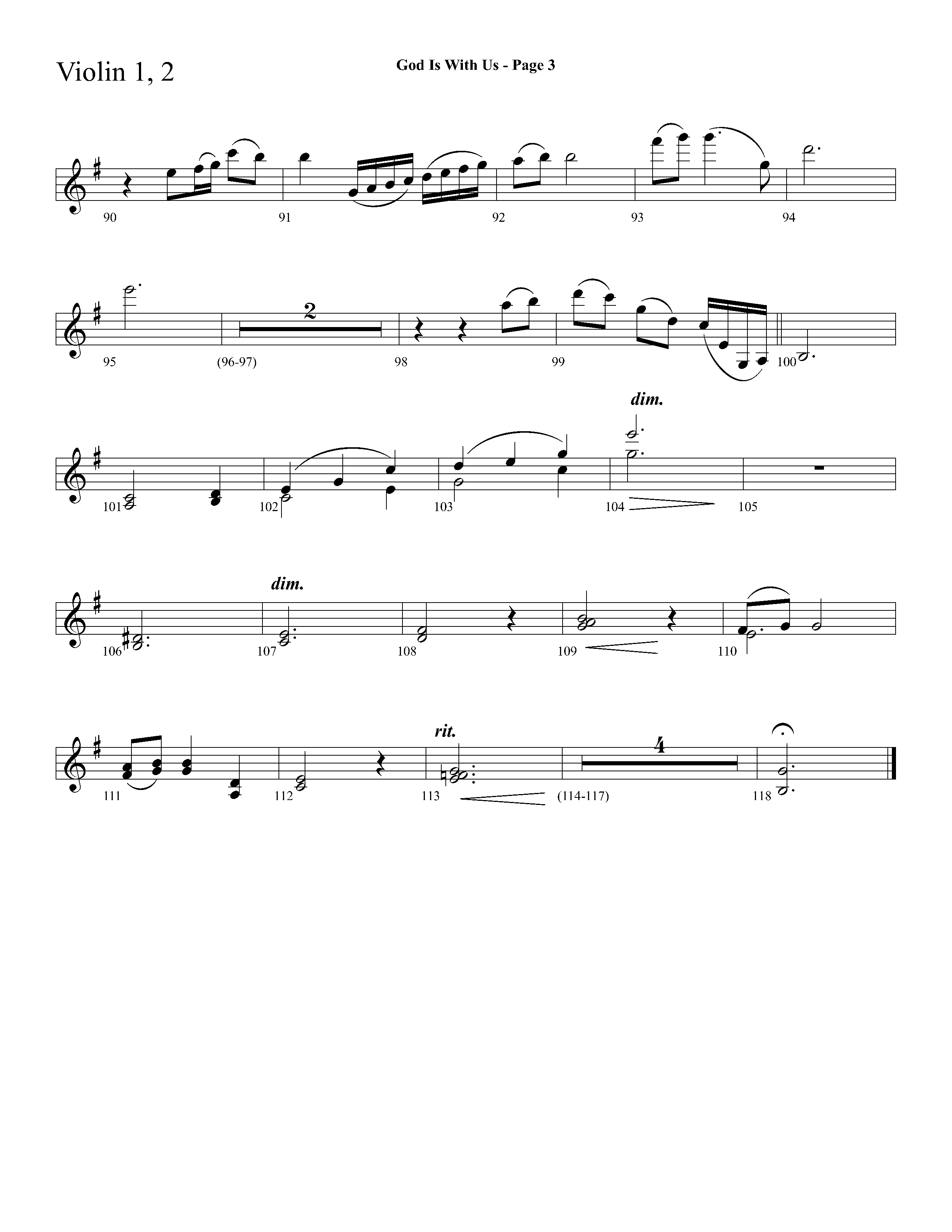 God Is With Us (with O Little Town Of Bethlehem) (Choral Anthem SATB) Violin 1/2 (Lifeway Choral / Arr. Dave Williamson)