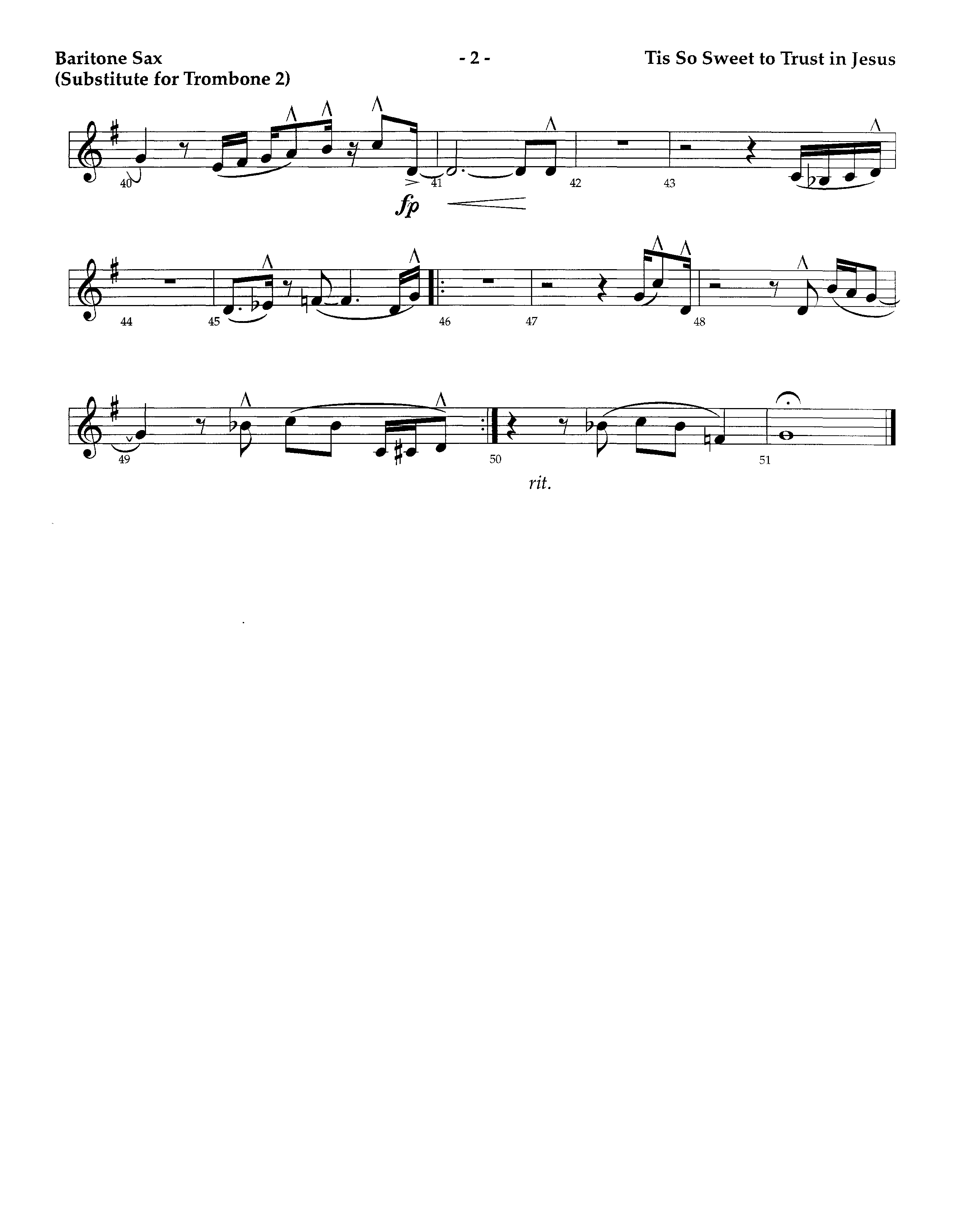 Tis So Sweet To Trust In Jesus (Instrumental) Bari Sax (Lifeway Worship / Arr. Richard Kingsmore)