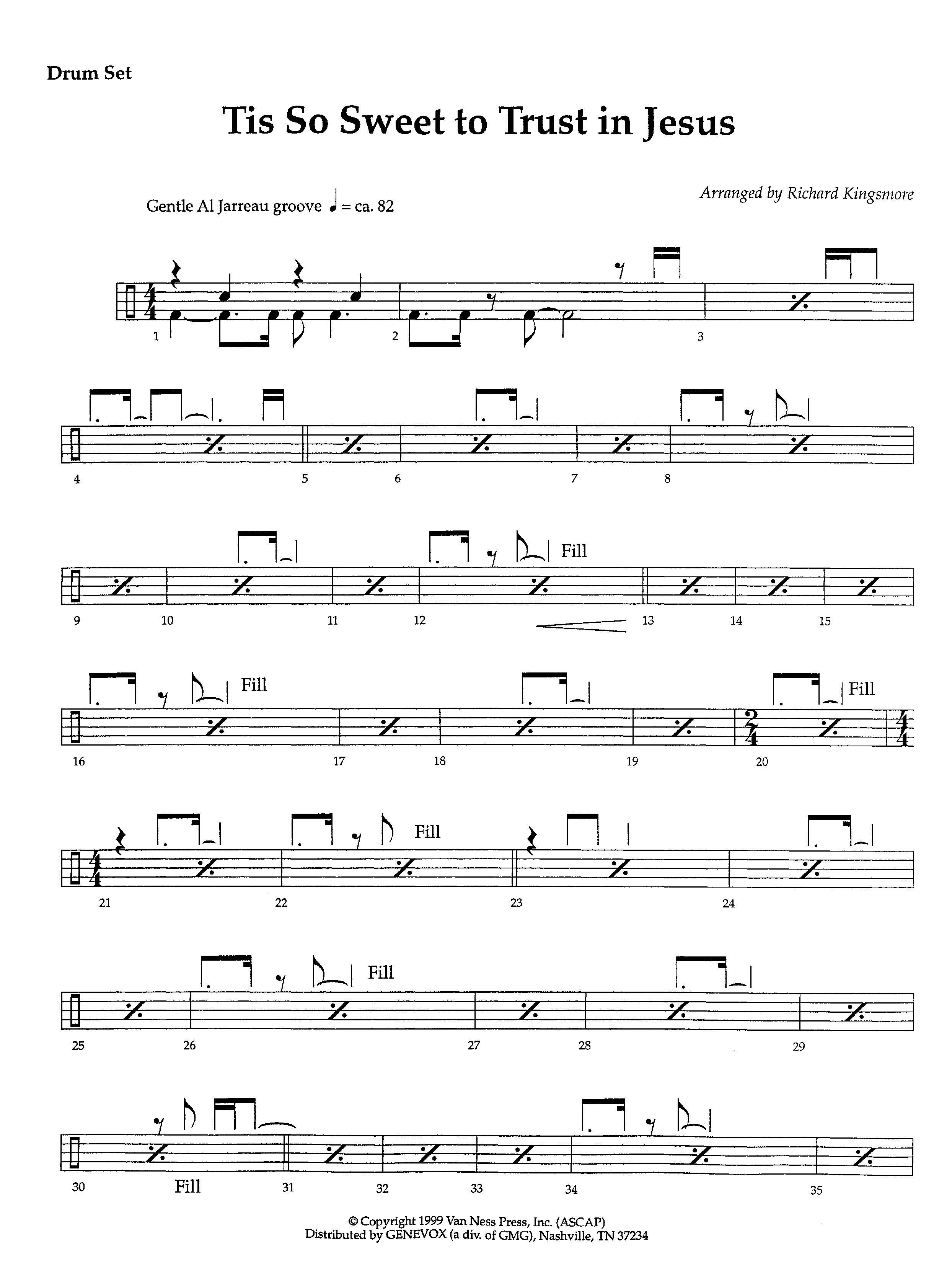 Tis So Sweet To Trust In Jesus (Instrumental) Drum Set (Lifeway Worship / Arr. Richard Kingsmore)