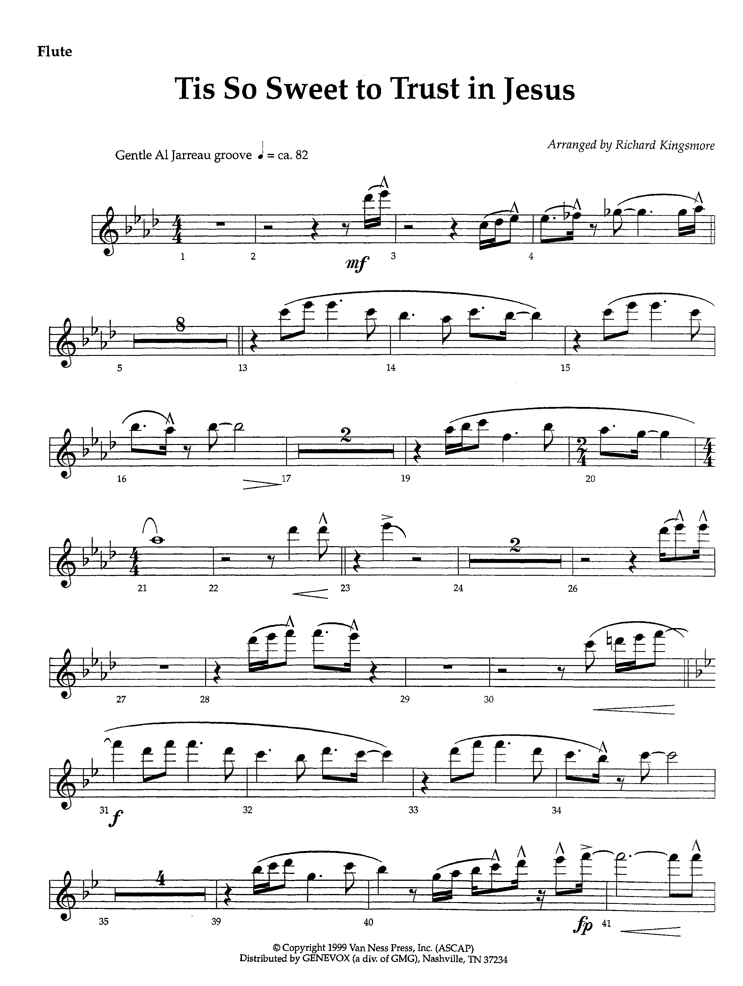 Tis So Sweet To Trust In Jesus (Instrumental) Flute (Lifeway Worship / Arr. Richard Kingsmore)