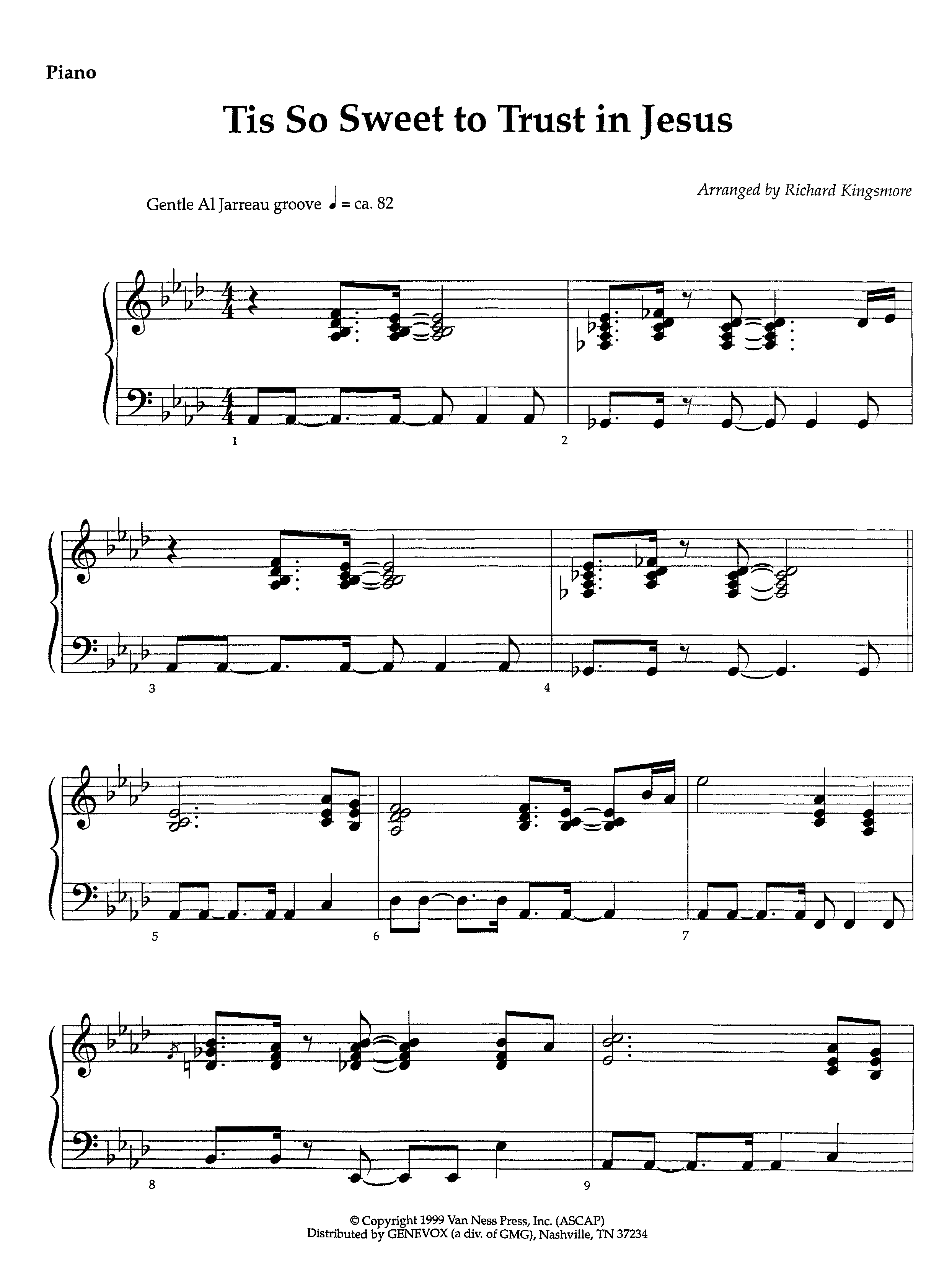 Tis So Sweet To Trust In Jesus (Instrumental) Piano Sheet (Lifeway Worship / Arr. Richard Kingsmore)