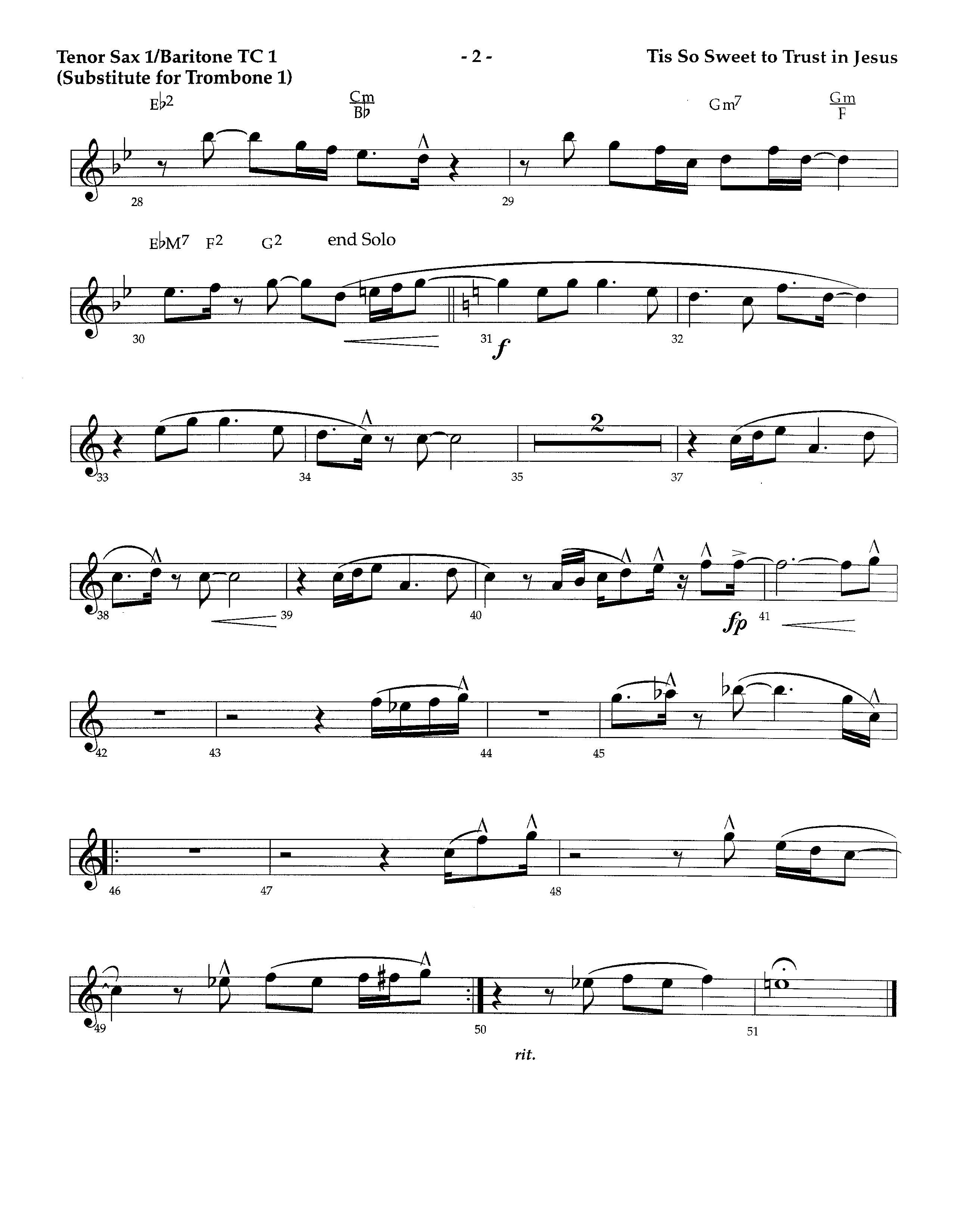 Tis So Sweet To Trust In Jesus (Instrumental) Tenor Sax/Baritone T.C. (Lifeway Worship / Arr. Richard Kingsmore)