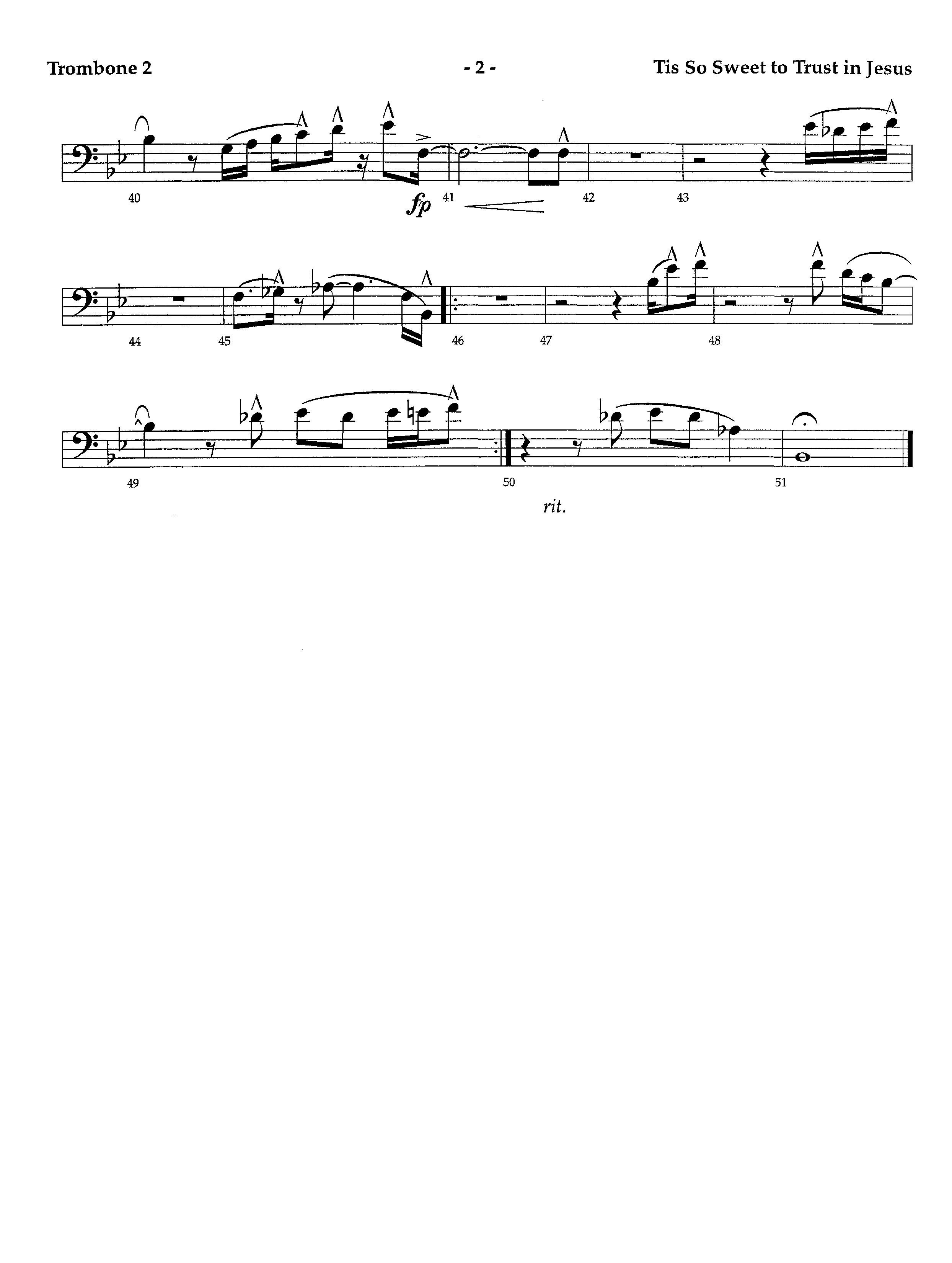 Tis So Sweet To Trust In Jesus (Instrumental) Trombone 2 (Lifeway Worship / Arr. Richard Kingsmore)