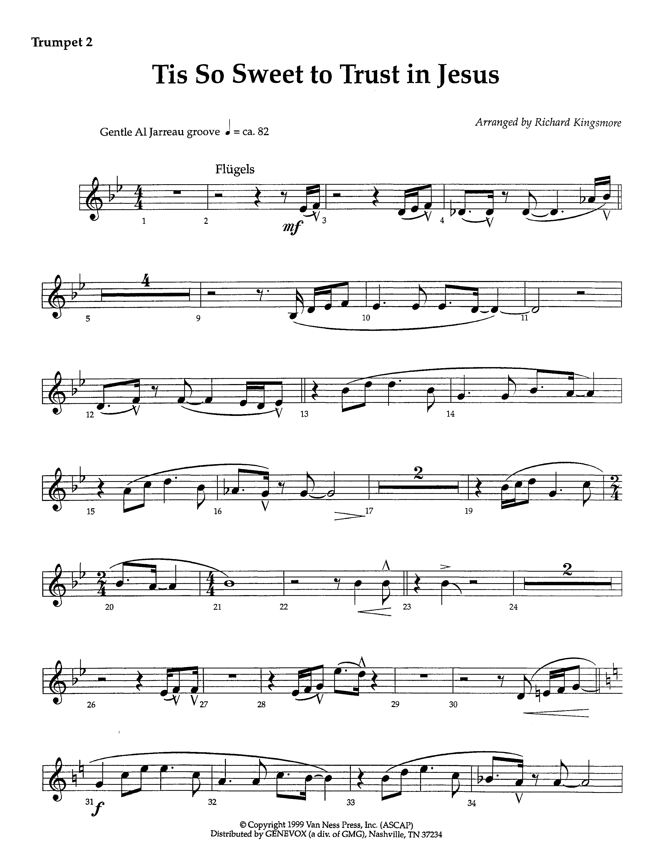 Tis So Sweet To Trust In Jesus (Instrumental) Trumpet 2 (Lifeway Worship / Arr. Richard Kingsmore)
