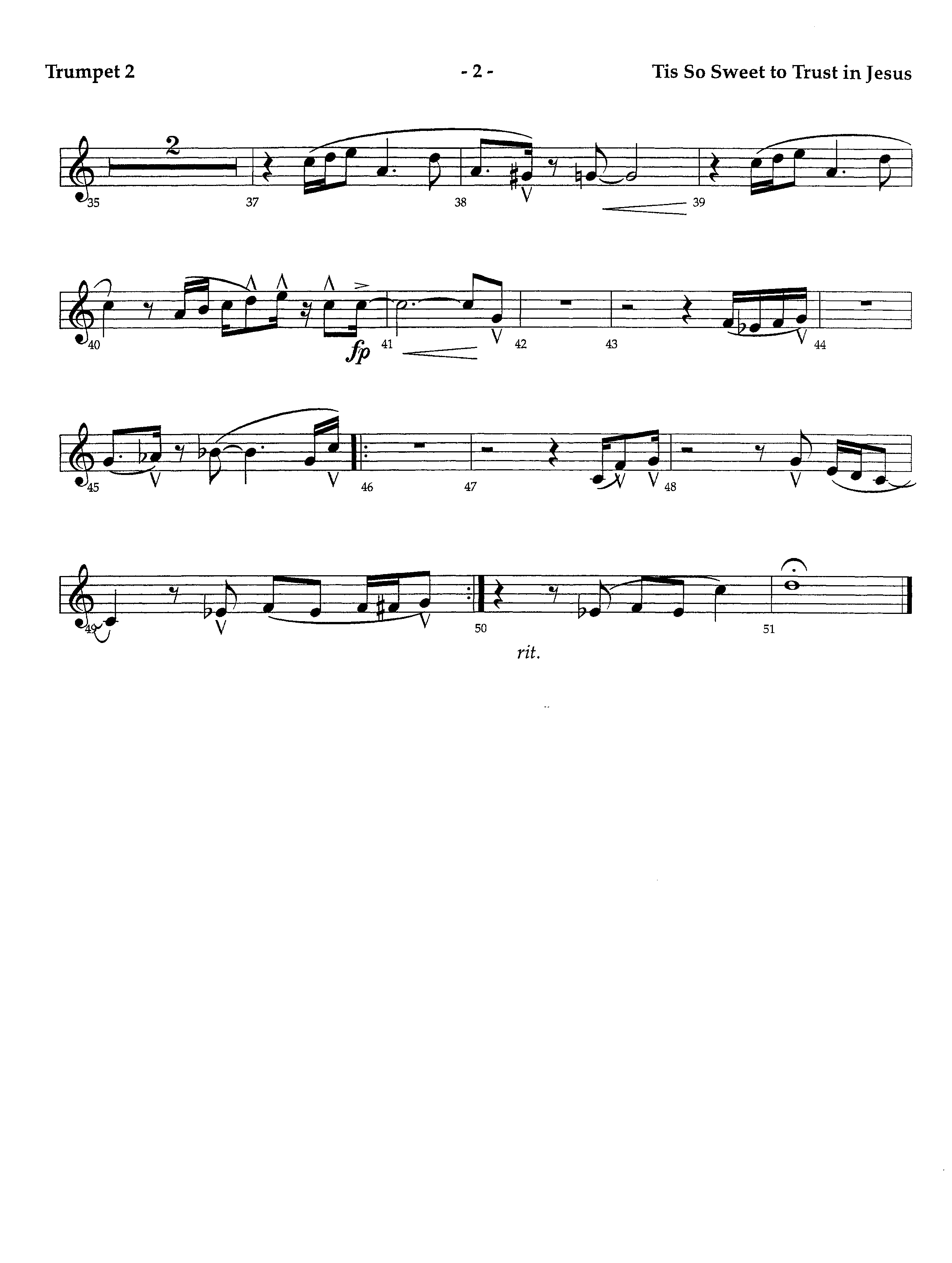 Tis So Sweet To Trust In Jesus (Instrumental) Trumpet 2 (Lifeway Worship / Arr. Richard Kingsmore)