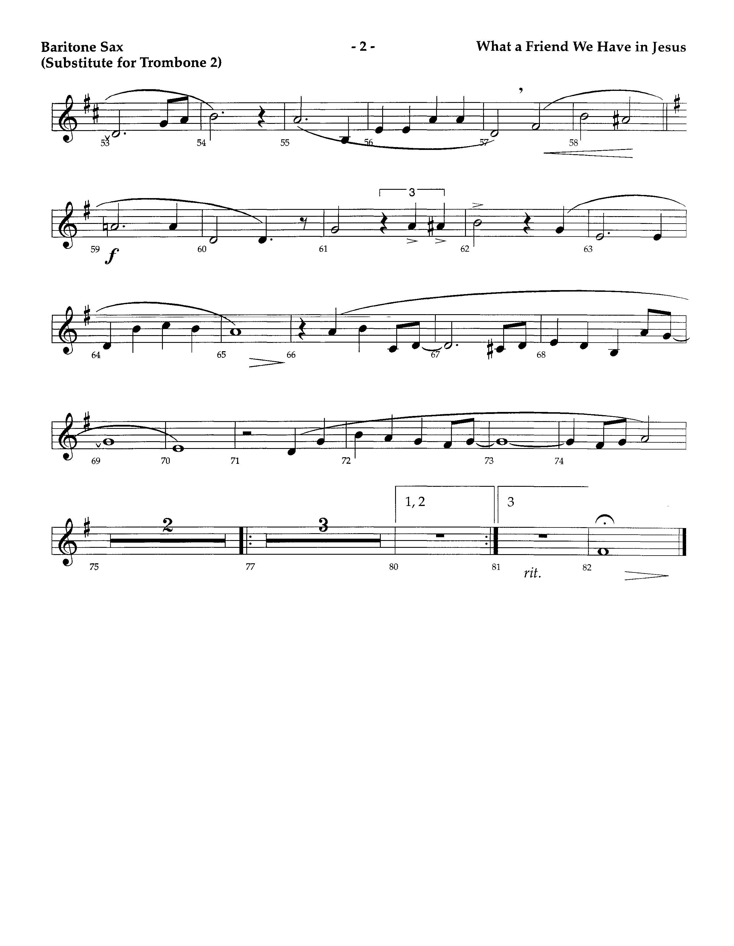 What A Friend We Have In Jesus (Instrumental) Bari Sax (Lifeway Worship / Arr. Richard Kingsmore)