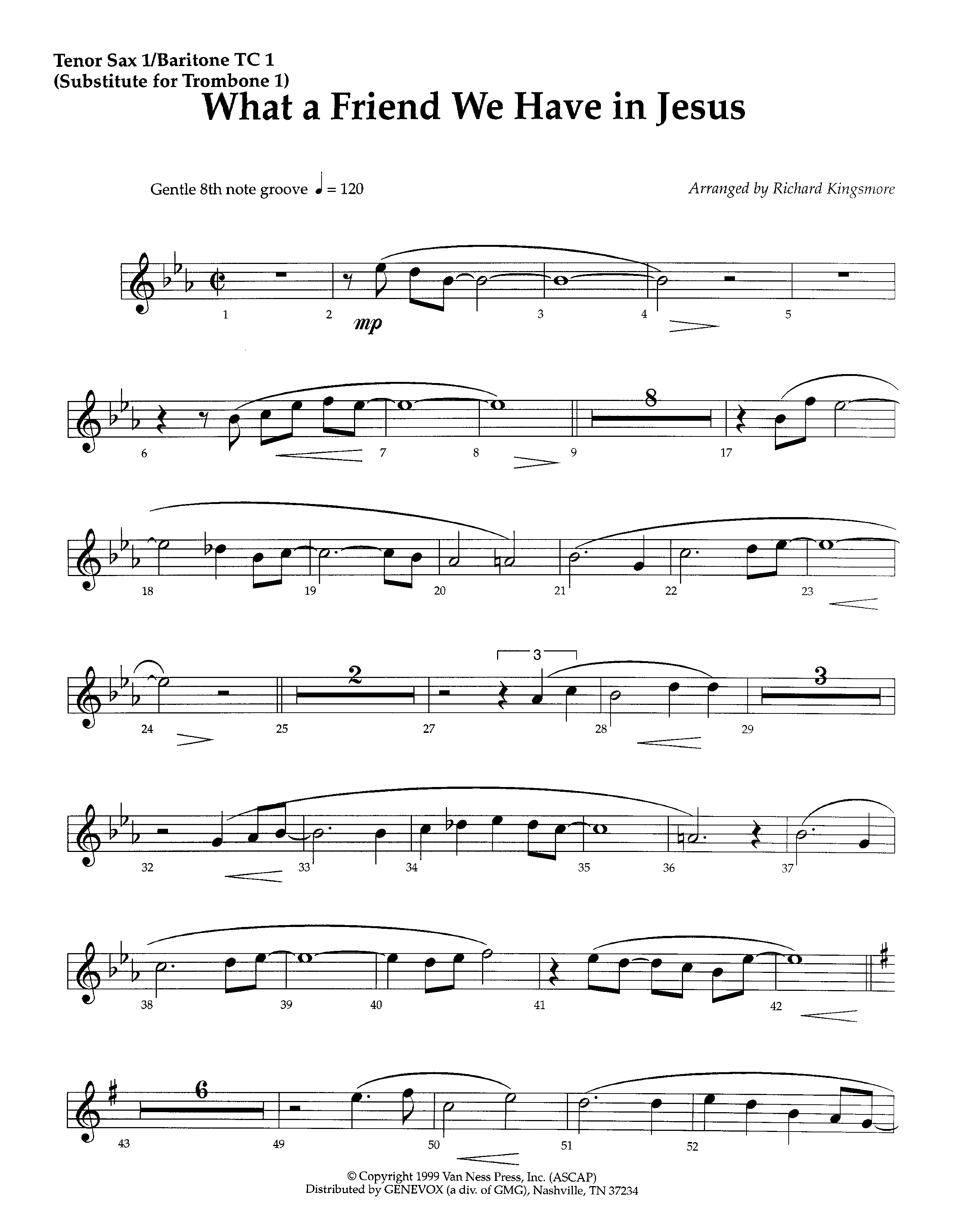 What A Friend We Have In Jesus (Instrumental) Tenor Sax/Baritone T.C. (Lifeway Worship / Arr. Richard Kingsmore)