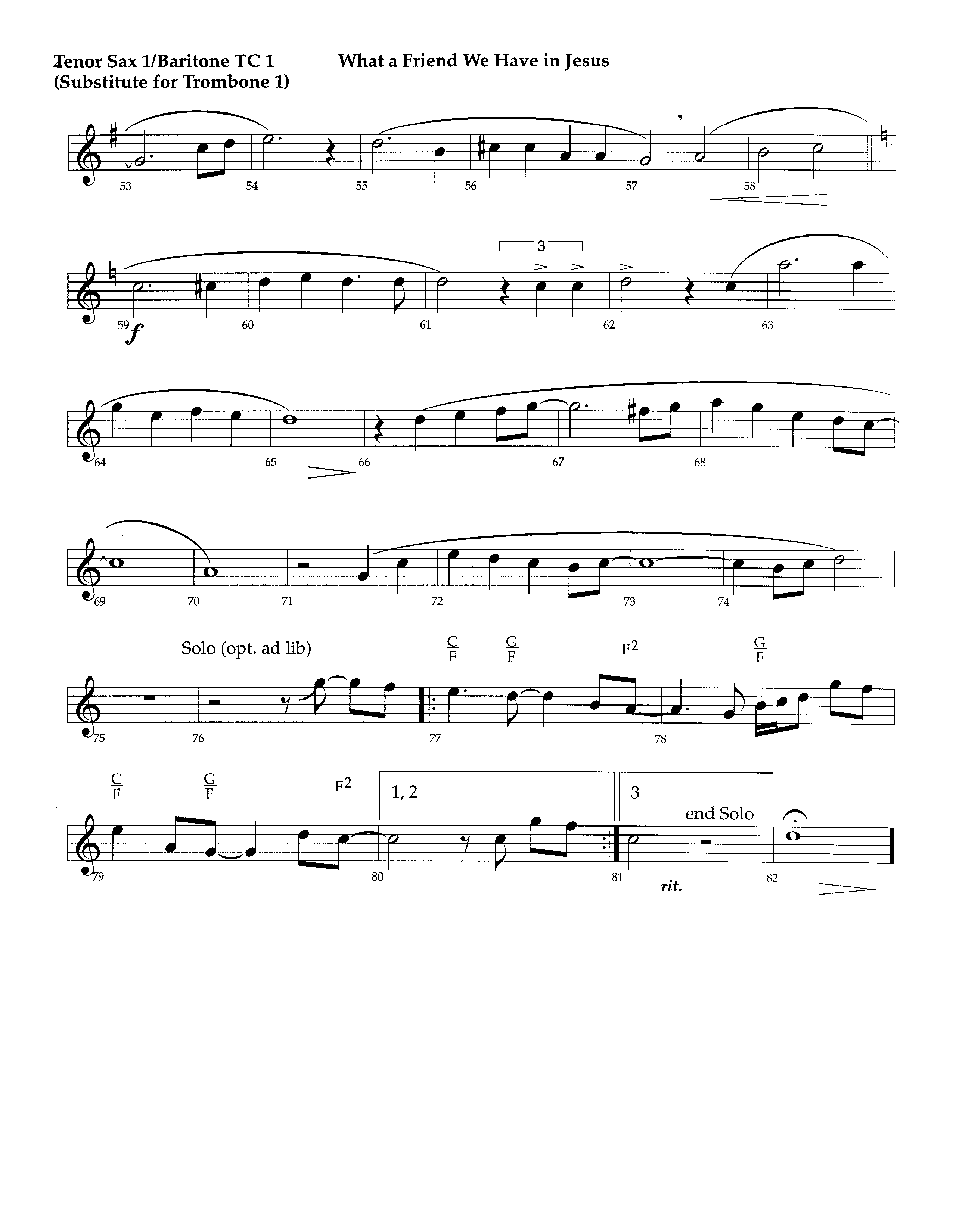 What A Friend We Have In Jesus (Instrumental) Tenor Sax/Baritone T.C. (Lifeway Worship / Arr. Richard Kingsmore)