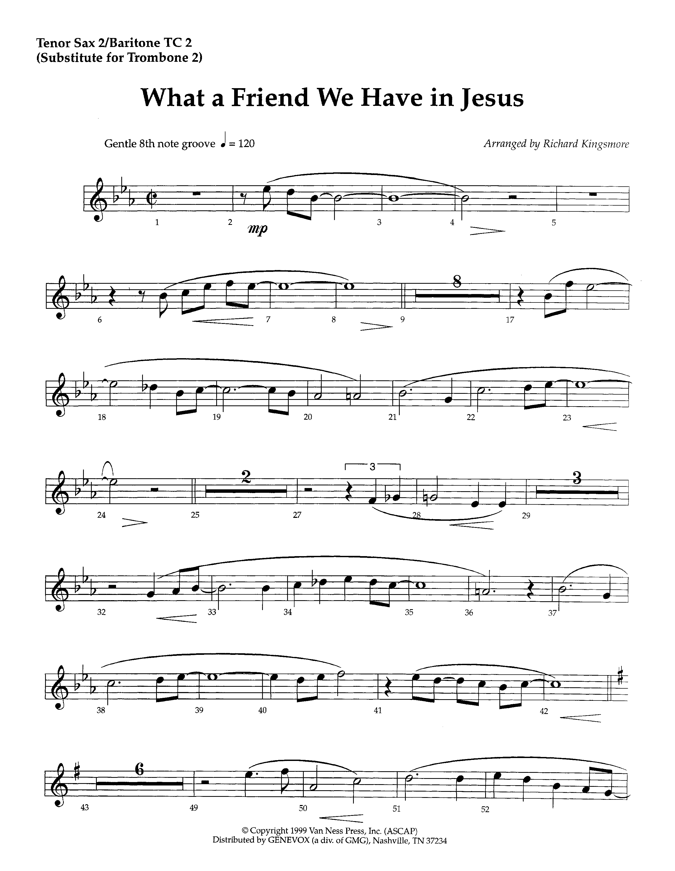 What A Friend We Have In Jesus (Instrumental) Tenor Sax/Baritone T.C. (Lifeway Worship / Arr. Richard Kingsmore)