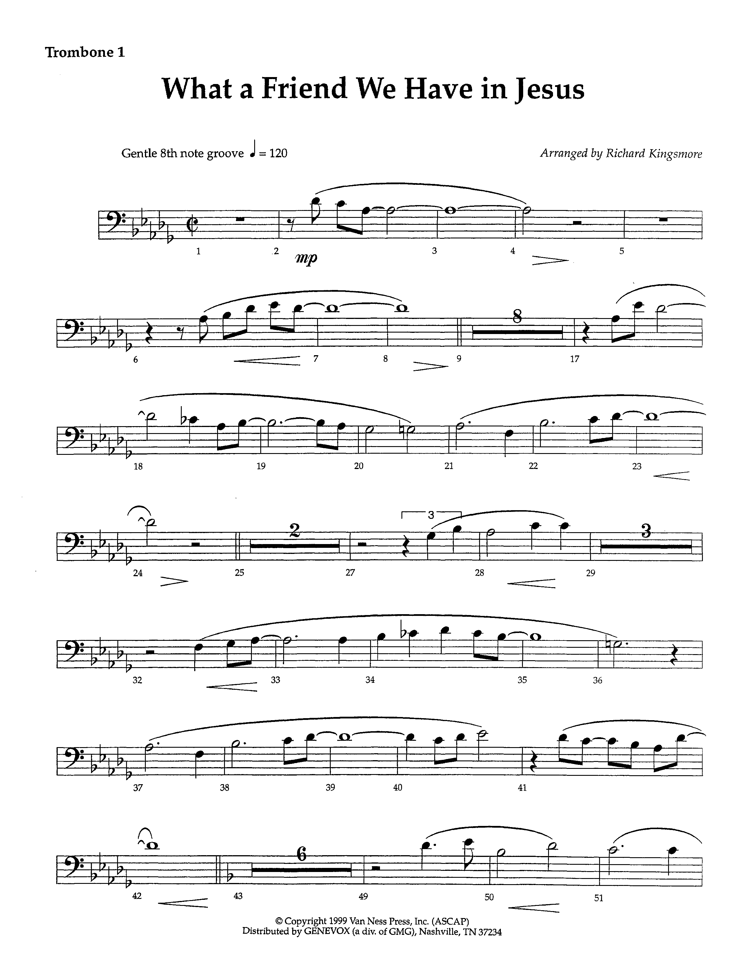 What A Friend We Have In Jesus (Instrumental) Trombone 1 (Lifeway Worship / Arr. Richard Kingsmore)