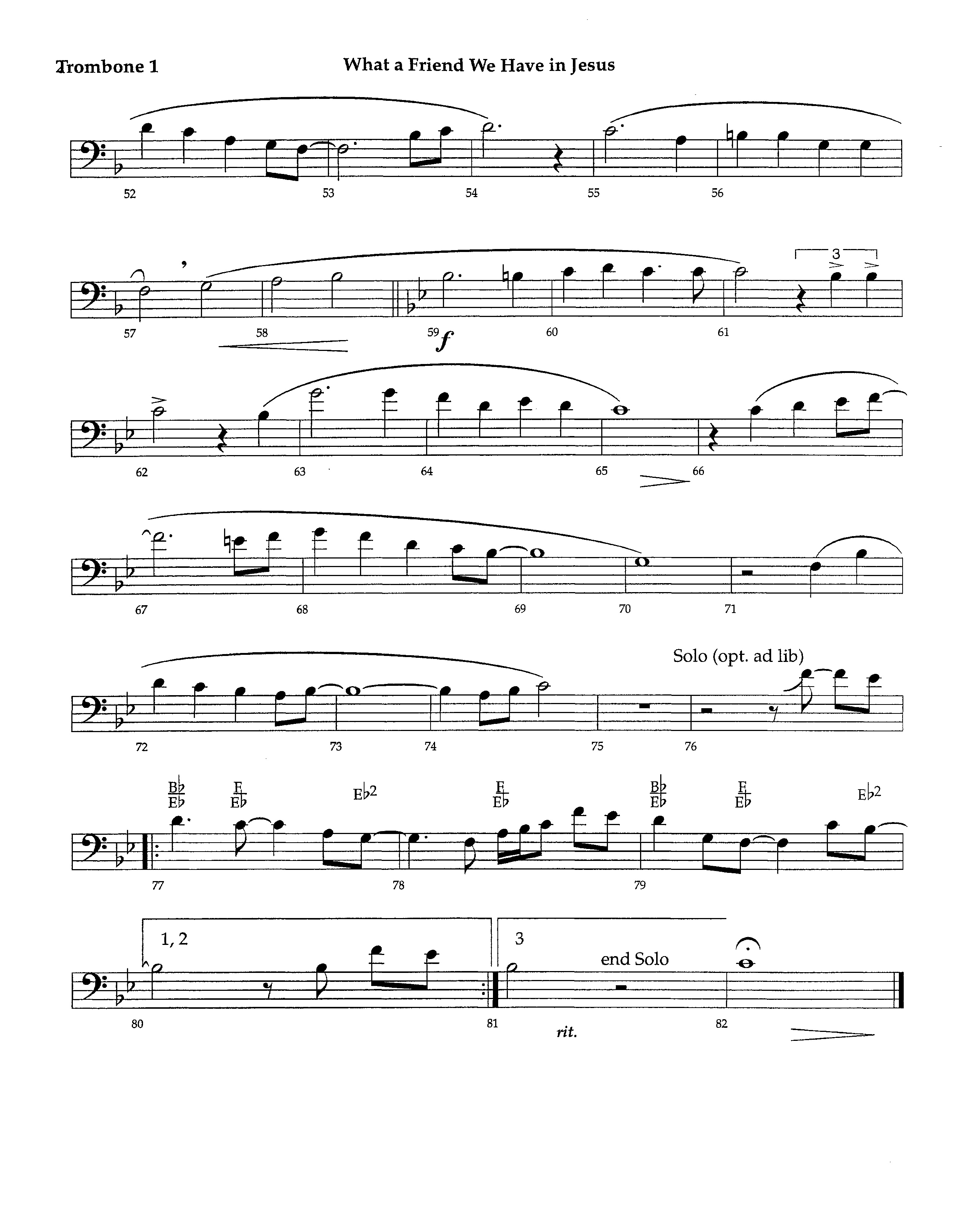 What A Friend We Have In Jesus (Instrumental) Trombone 1 (Lifeway Worship / Arr. Richard Kingsmore)