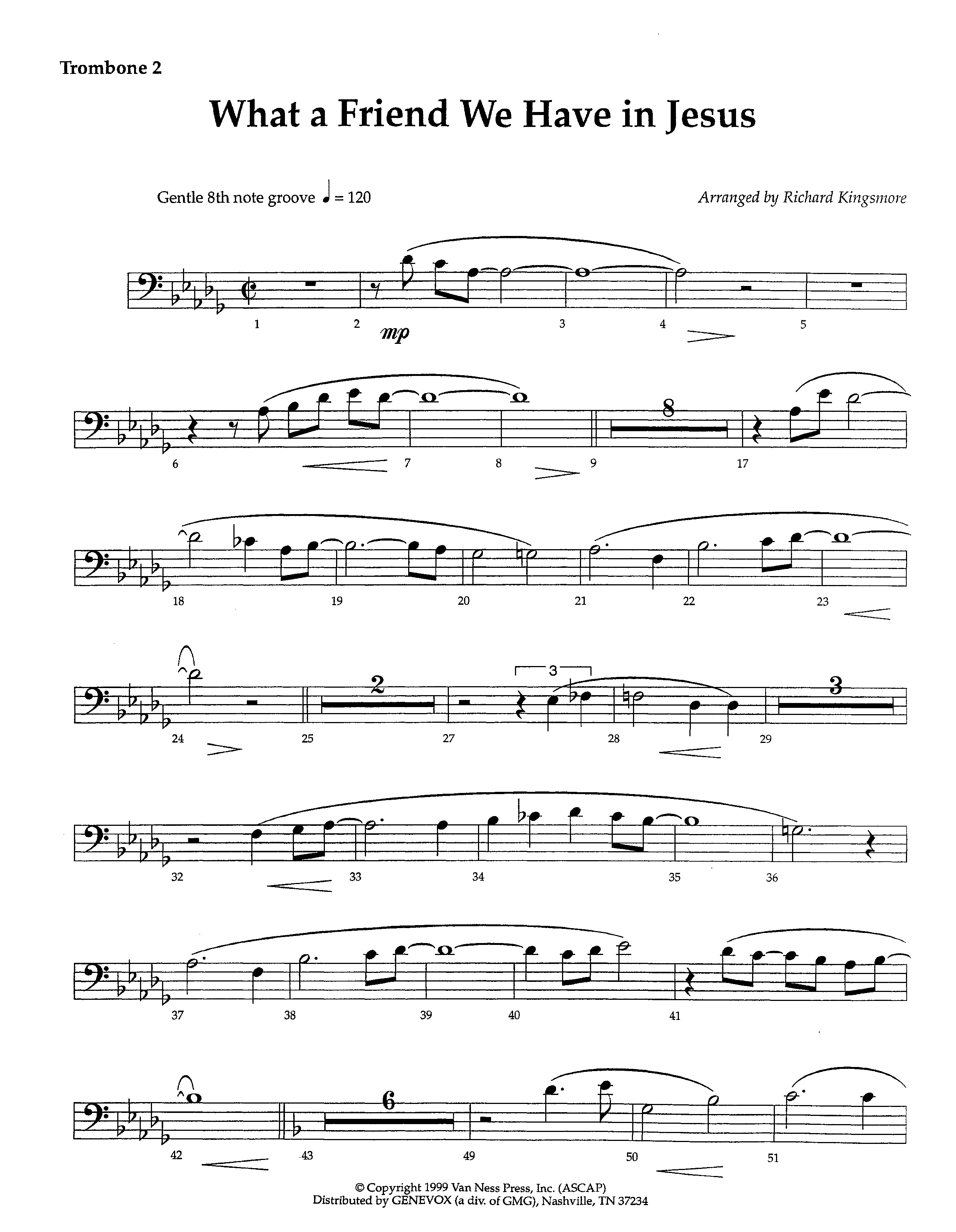 What A Friend We Have In Jesus (Instrumental) Trombone 2 (Lifeway Worship / Arr. Richard Kingsmore)