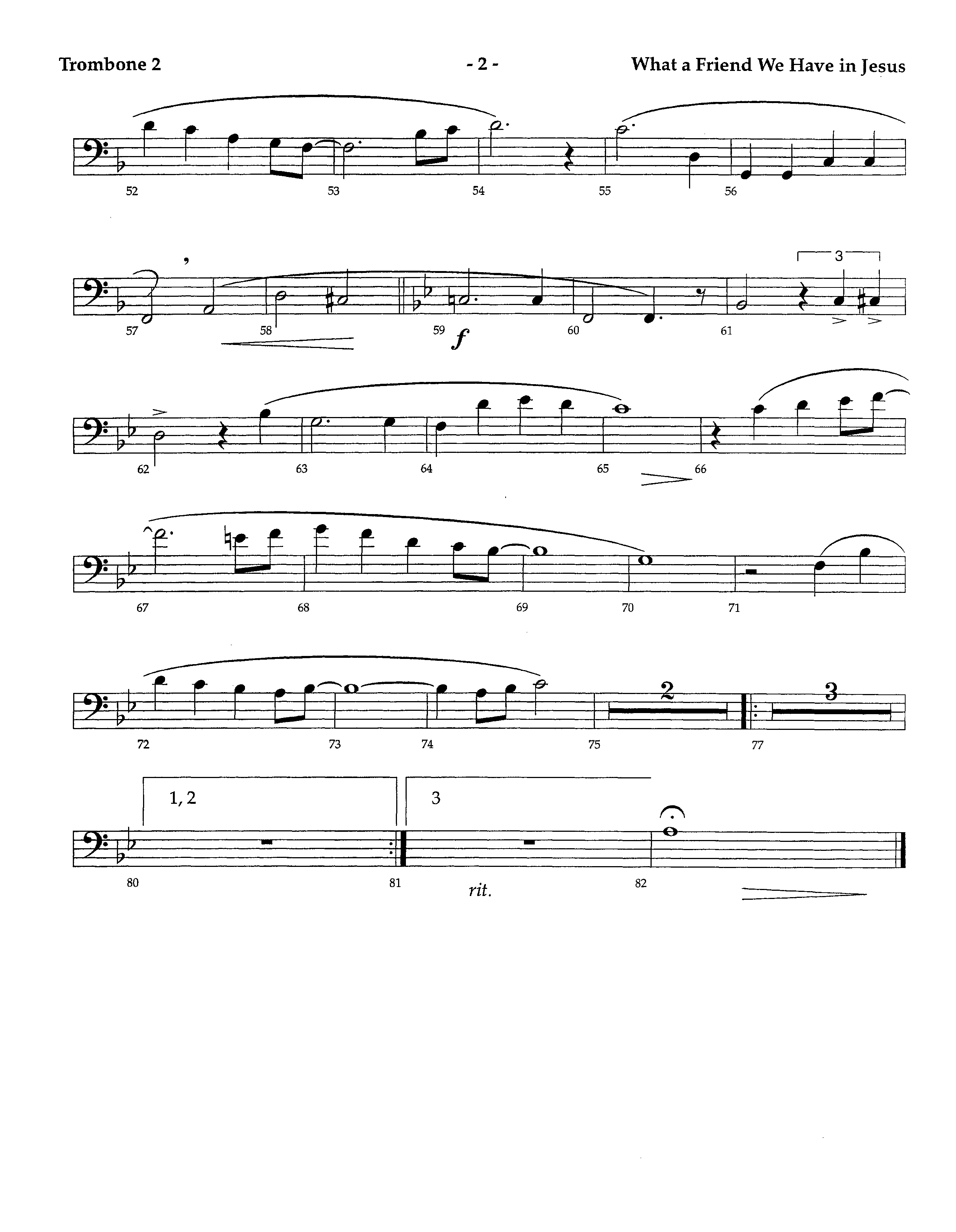 What A Friend We Have In Jesus (Instrumental) Trombone 2 (Lifeway Worship / Arr. Richard Kingsmore)