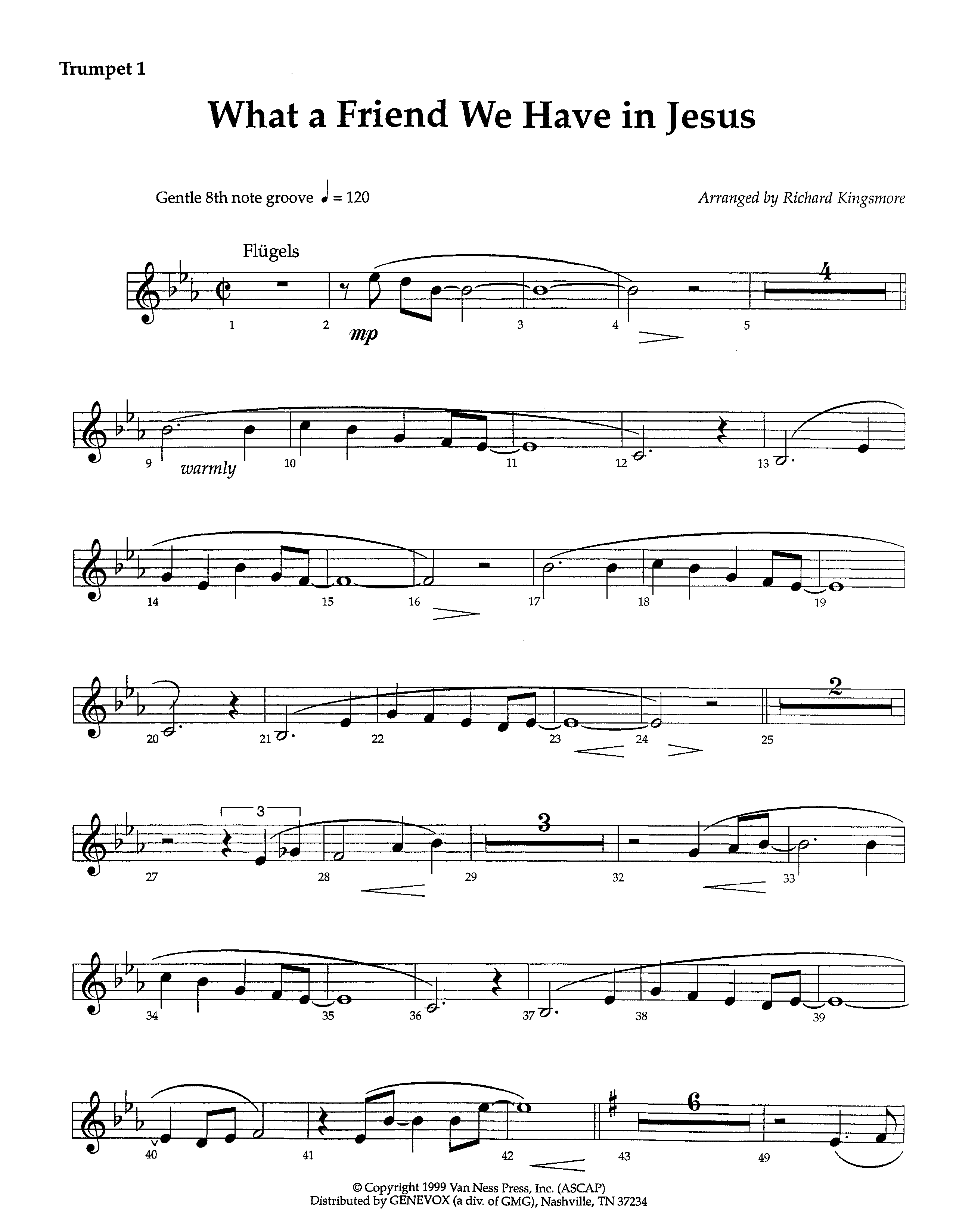 What A Friend We Have In Jesus (Instrumental) Trumpet 1 (Lifeway Worship / Arr. Richard Kingsmore)