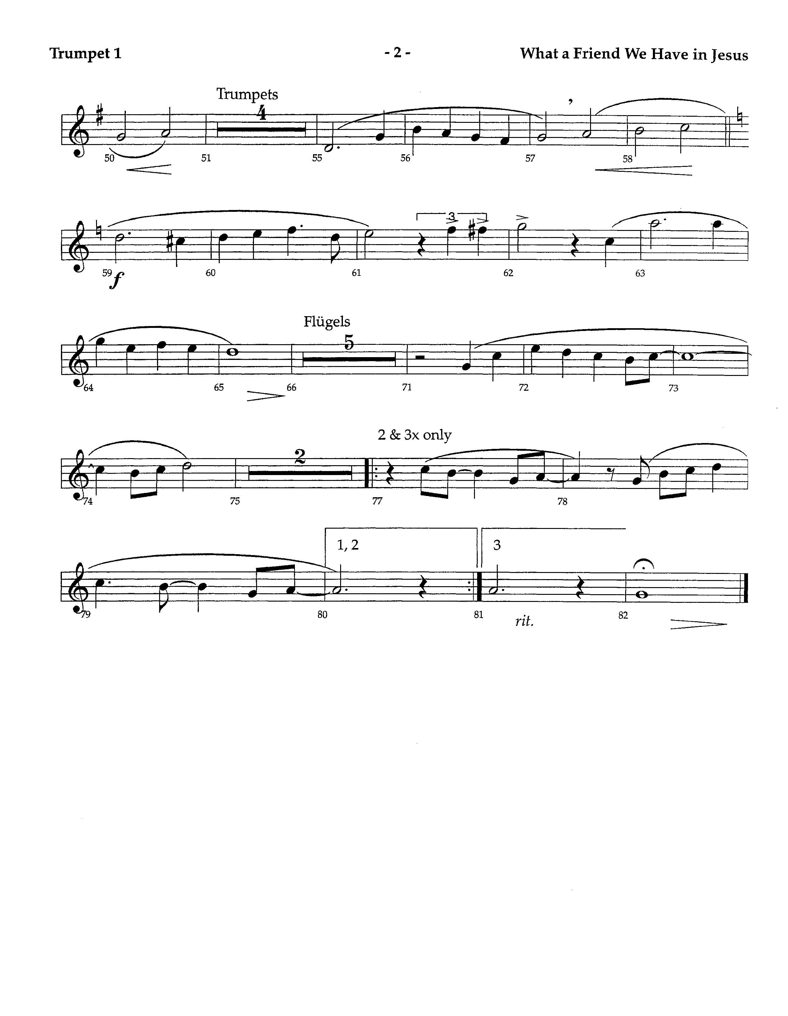 What A Friend We Have In Jesus (Instrumental) Trumpet 1 (Lifeway Worship / Arr. Richard Kingsmore)