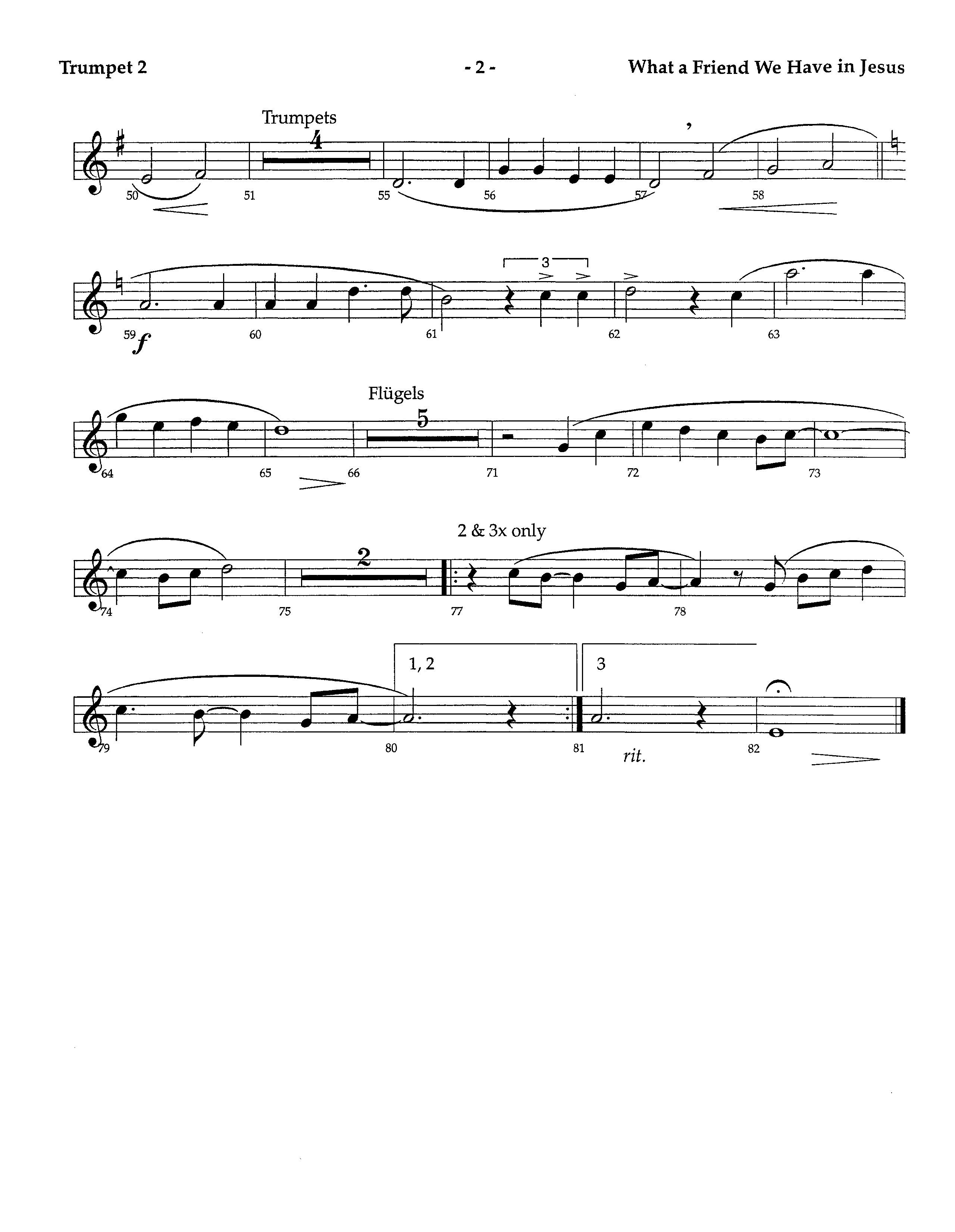 What A Friend We Have In Jesus (Instrumental) Trumpet 2 (Lifeway Worship / Arr. Richard Kingsmore)