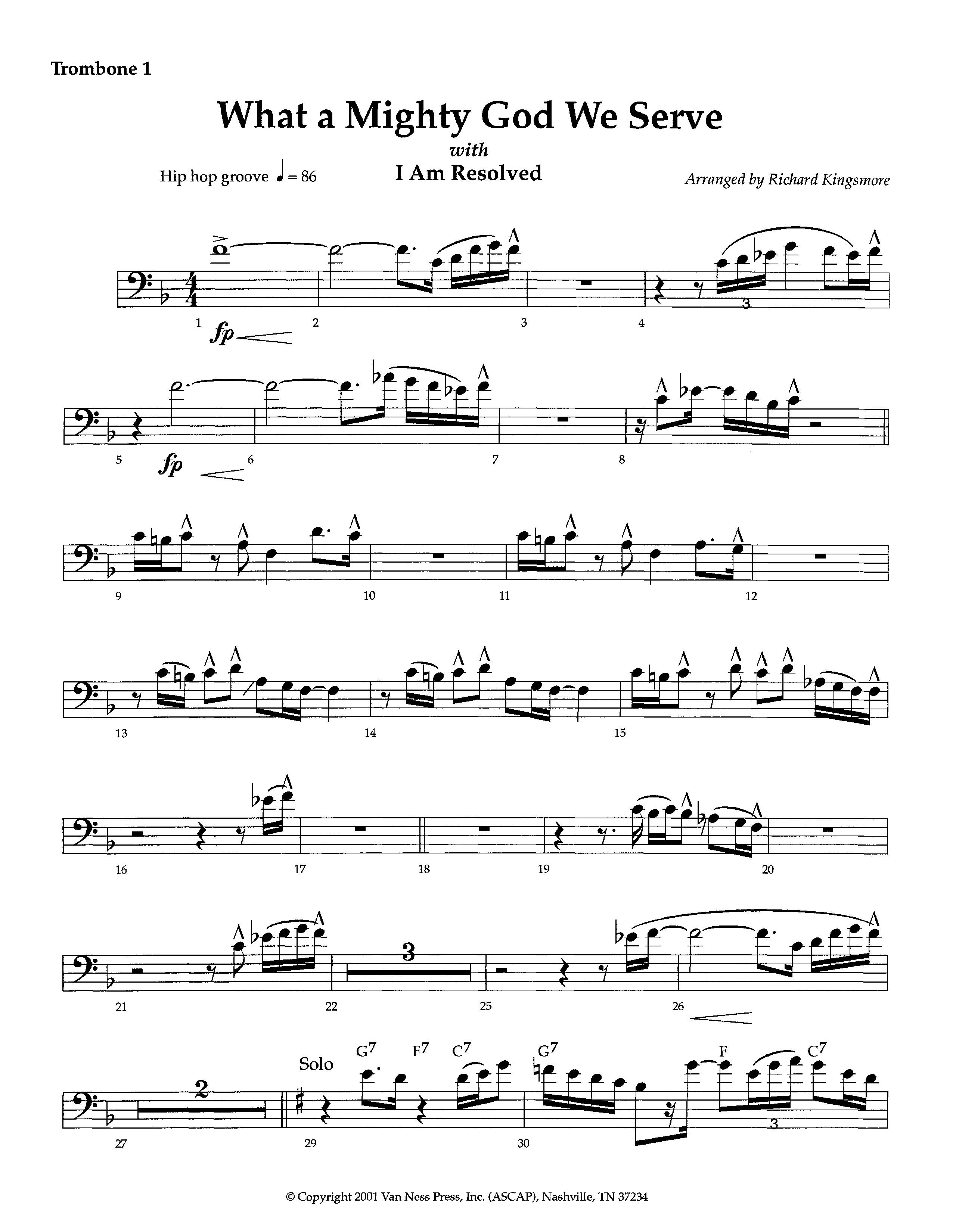 What A Mighty God We Serve (with I Am Resolved) (Instrumental) Trombone 1 (Lifeway Worship / Arr. Richard Kingsmore)