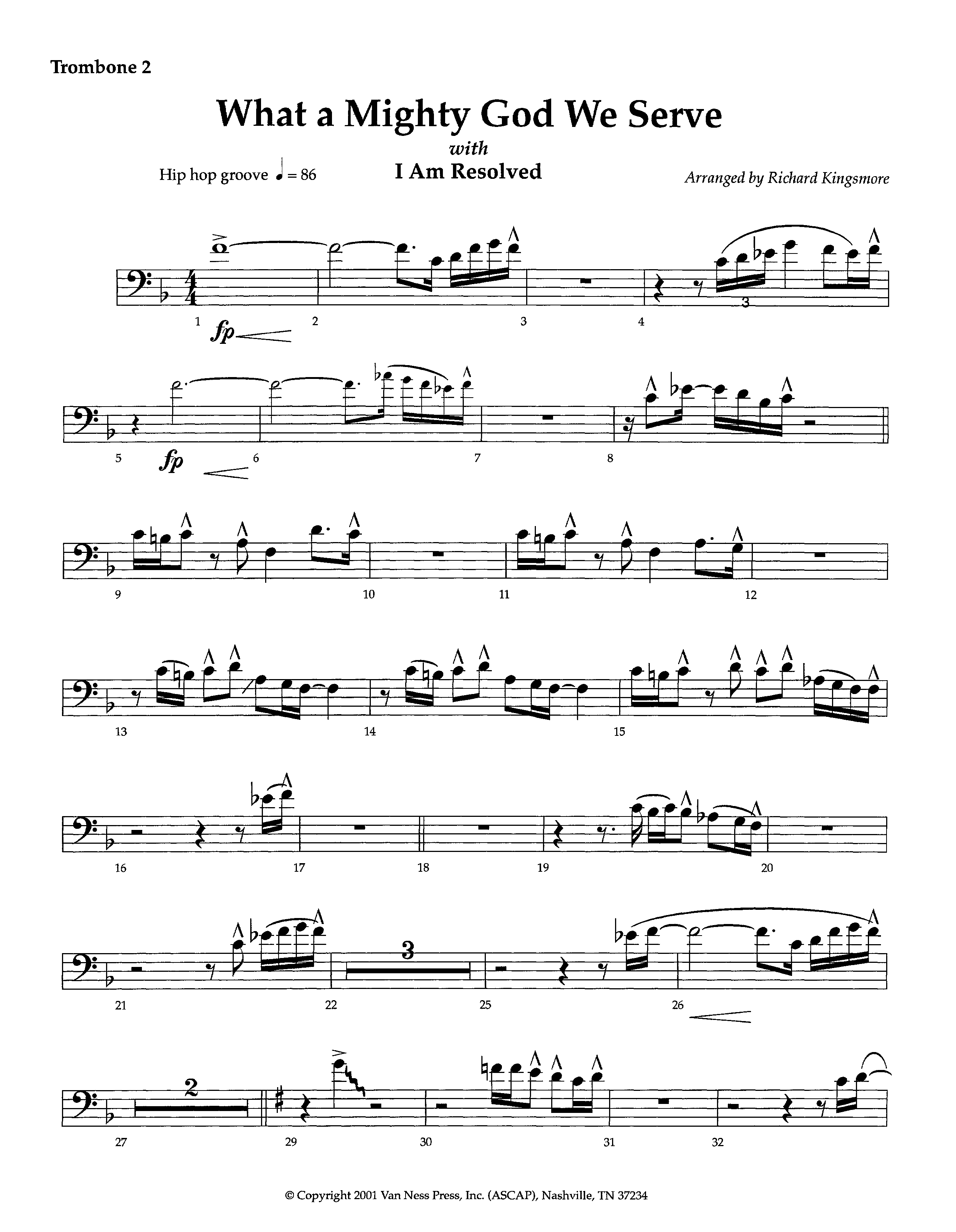 What A Mighty God We Serve (with I Am Resolved) (Instrumental) Trombone 2 (Lifeway Worship / Arr. Richard Kingsmore)