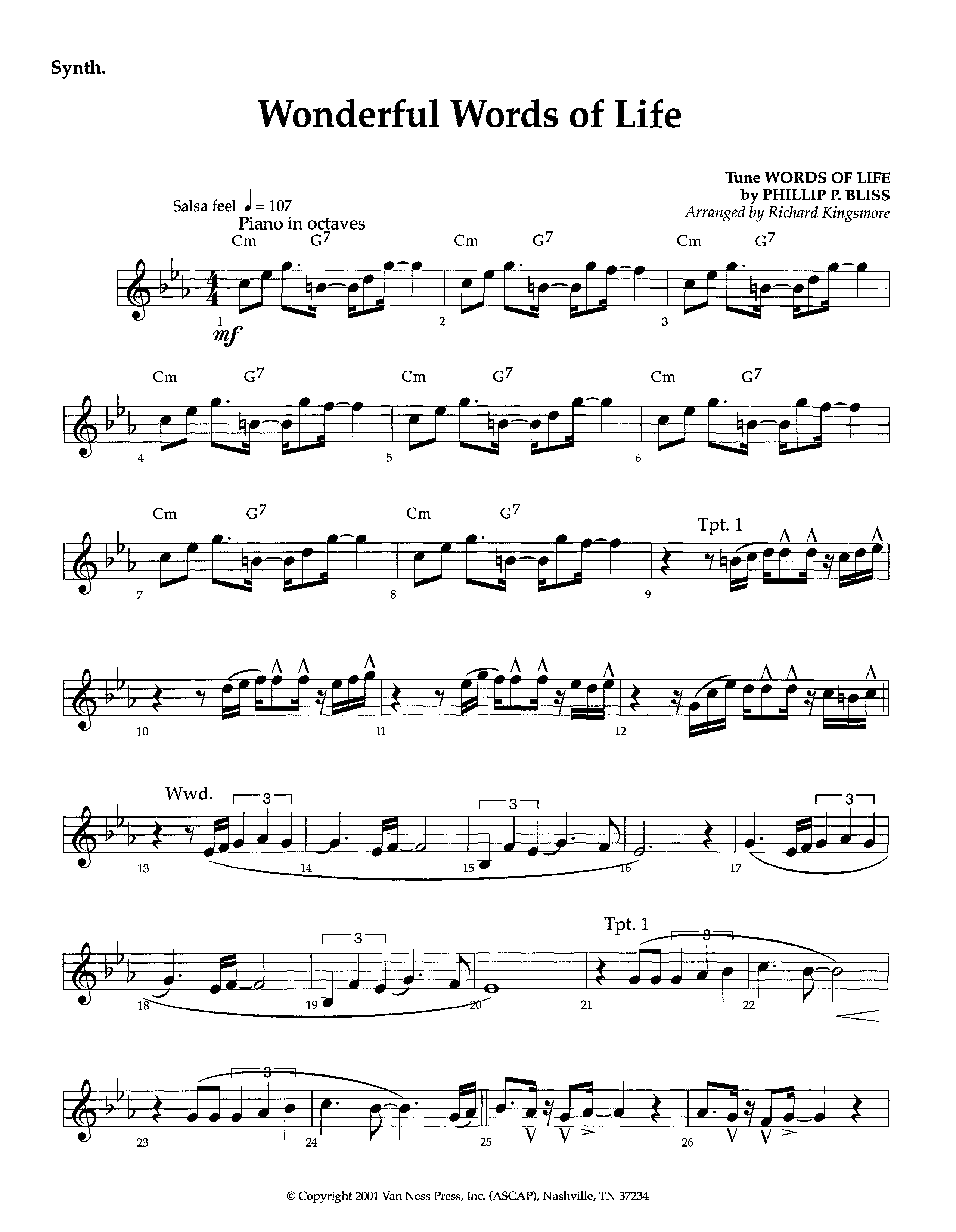 Wonderful Words Of Life (Instrumental) Synth (Lifeway Worship / Arr. Richard Kingsmore)