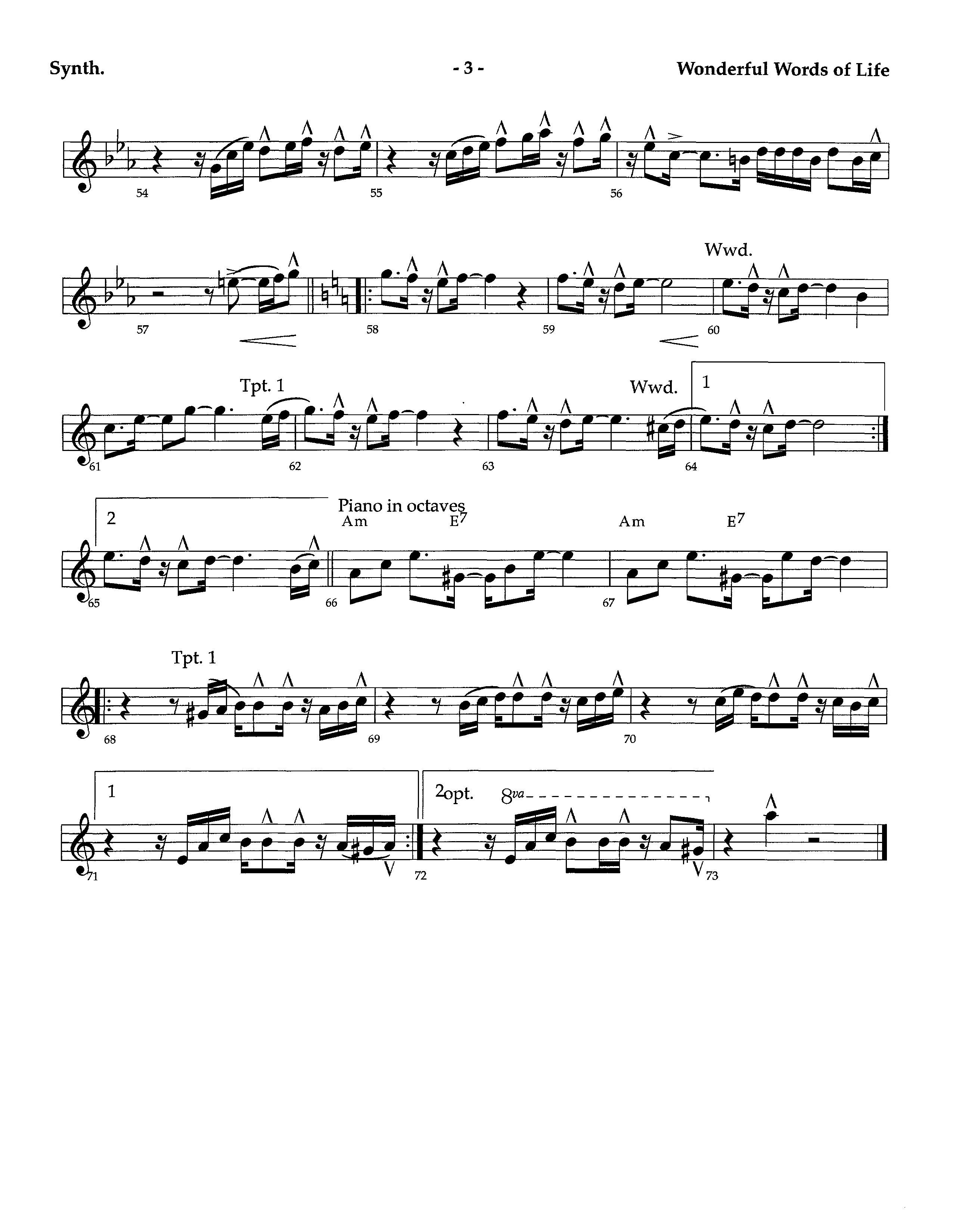 Wonderful Words Of Life (Instrumental) Synth (Lifeway Worship / Arr. Richard Kingsmore)