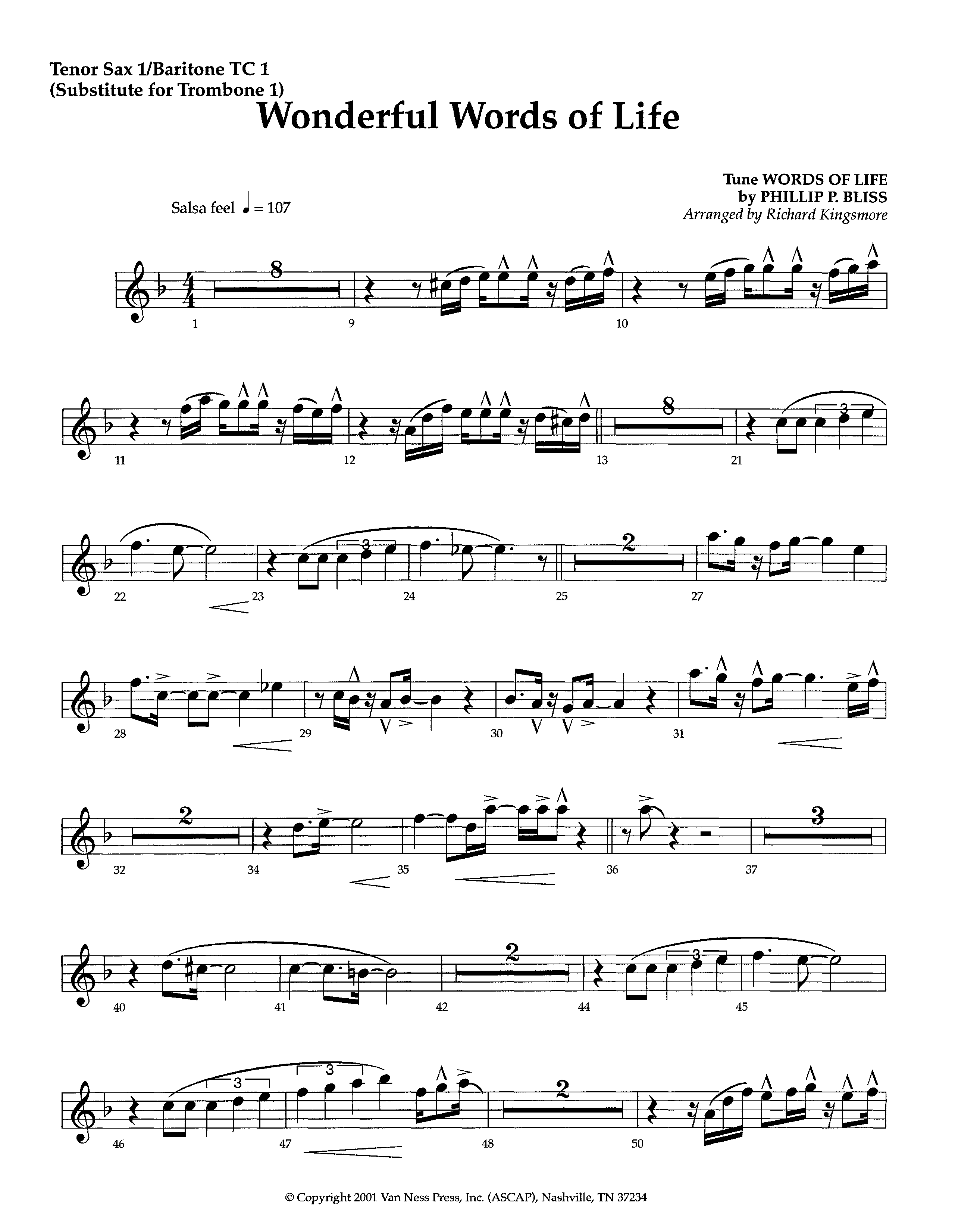 Wonderful Words Of Life (Instrumental) Tenor Sax/Baritone T.C. (Lifeway Worship / Arr. Richard Kingsmore)