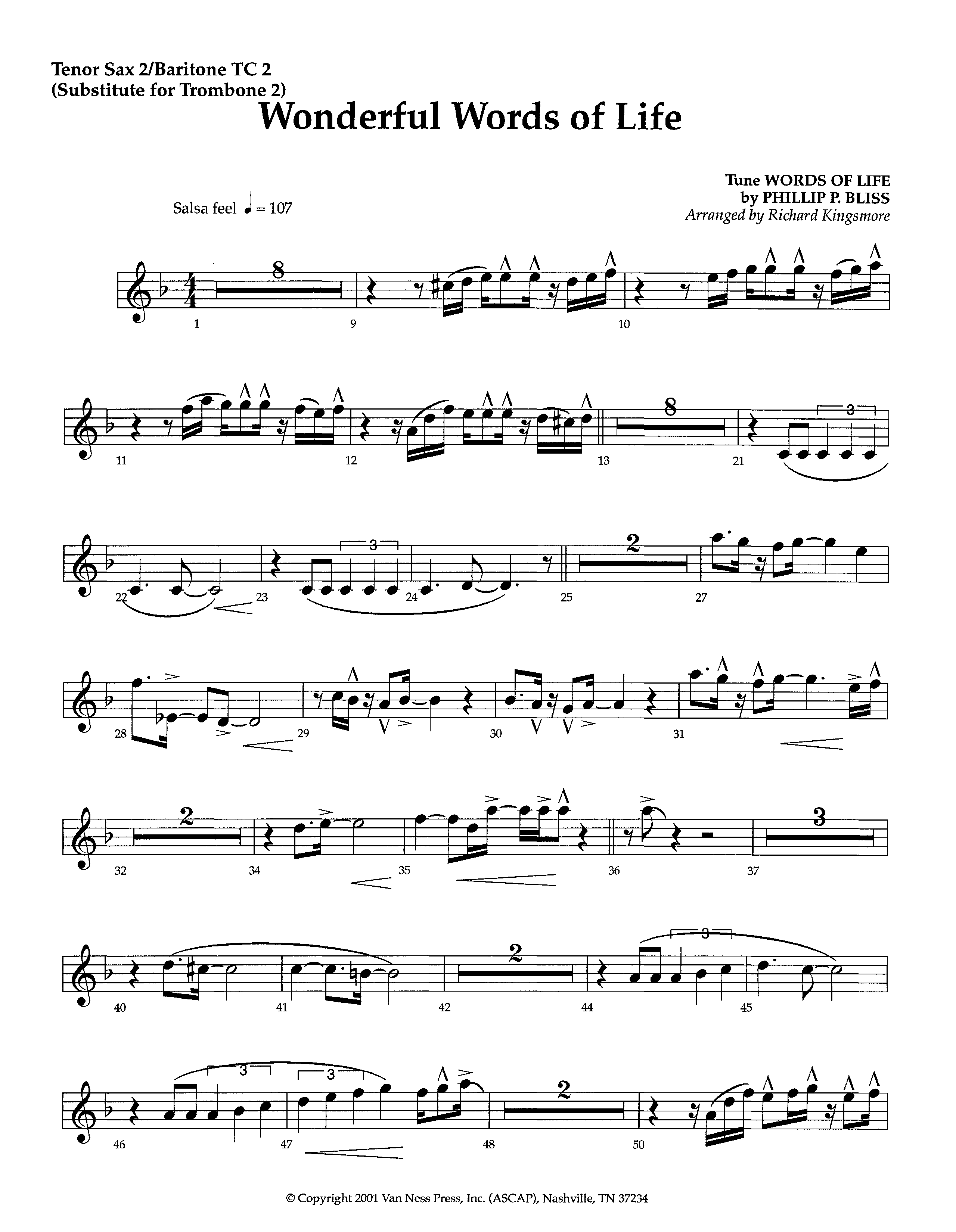 Wonderful Words Of Life (Instrumental) Tenor Sax/Baritone T.C. (Lifeway Worship / Arr. Richard Kingsmore)