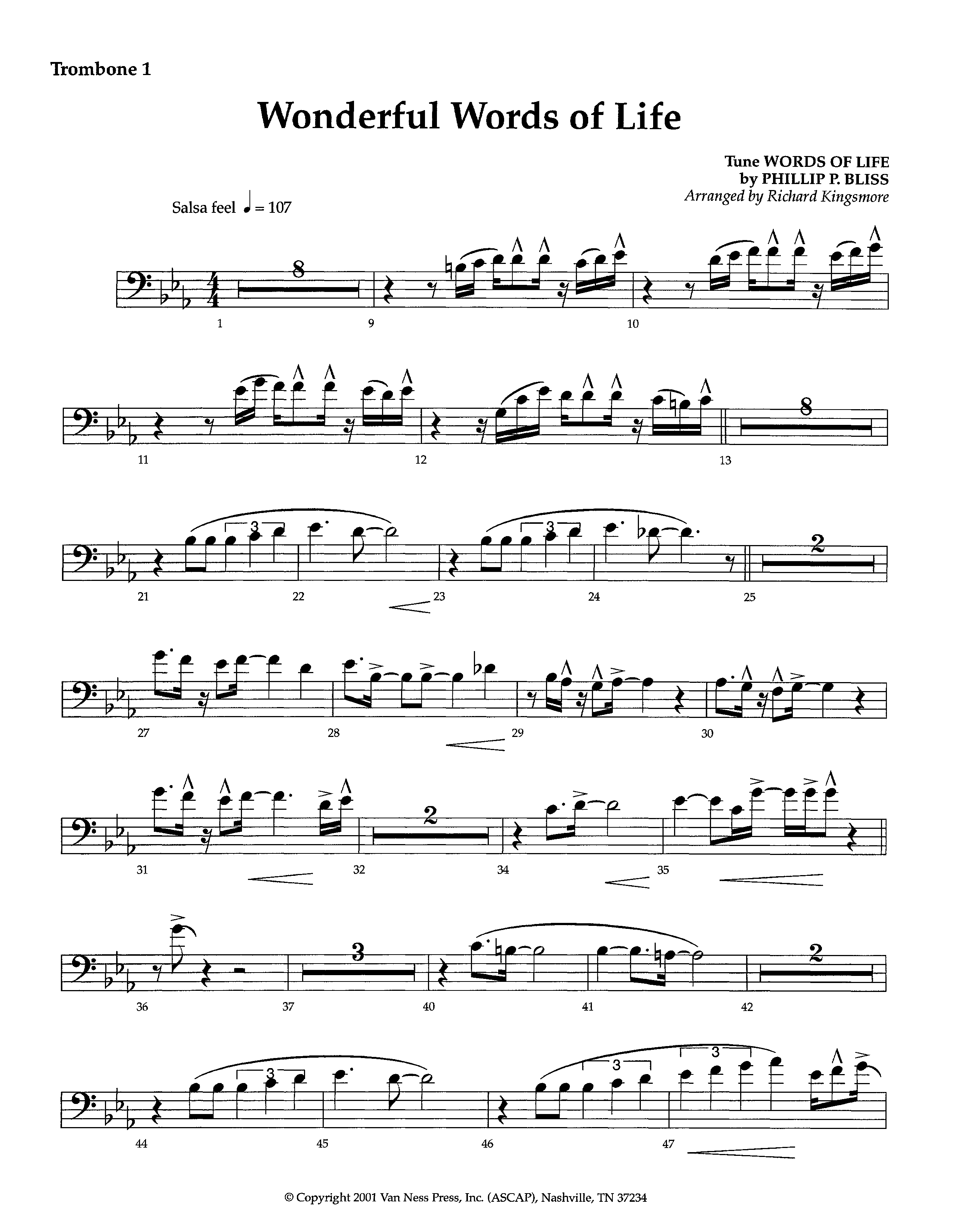 Wonderful Words Of Life (Instrumental) Trombone 1 (Lifeway Worship / Arr. Richard Kingsmore)