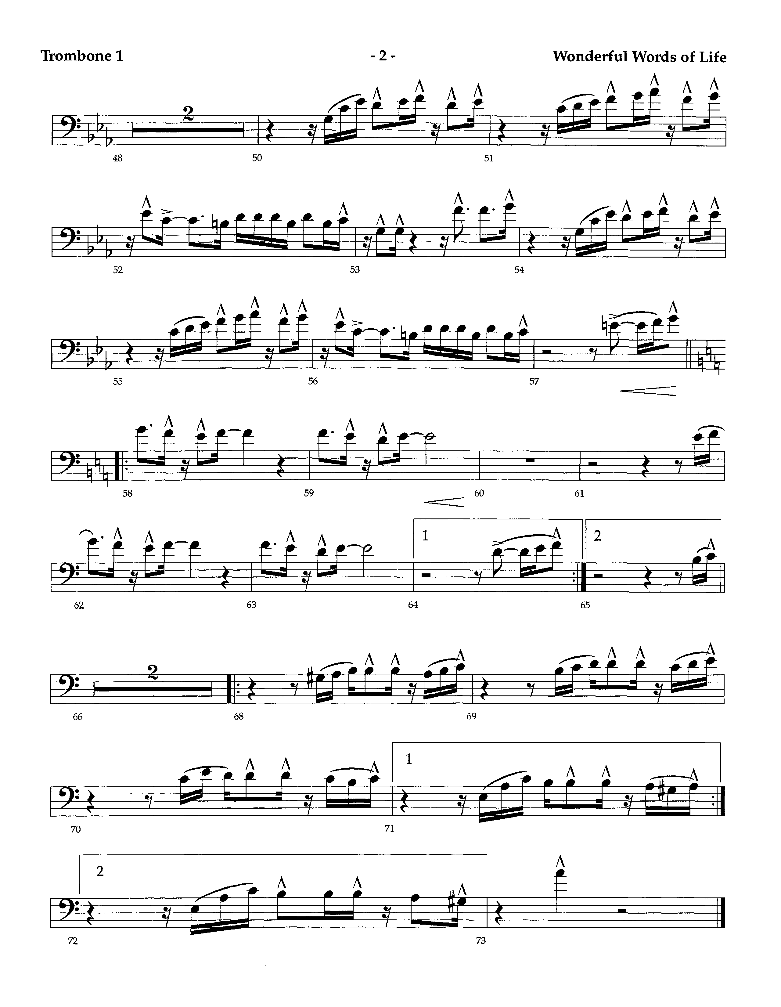 Wonderful Words Of Life (Instrumental) Trombone 1 (Lifeway Worship / Arr. Richard Kingsmore)