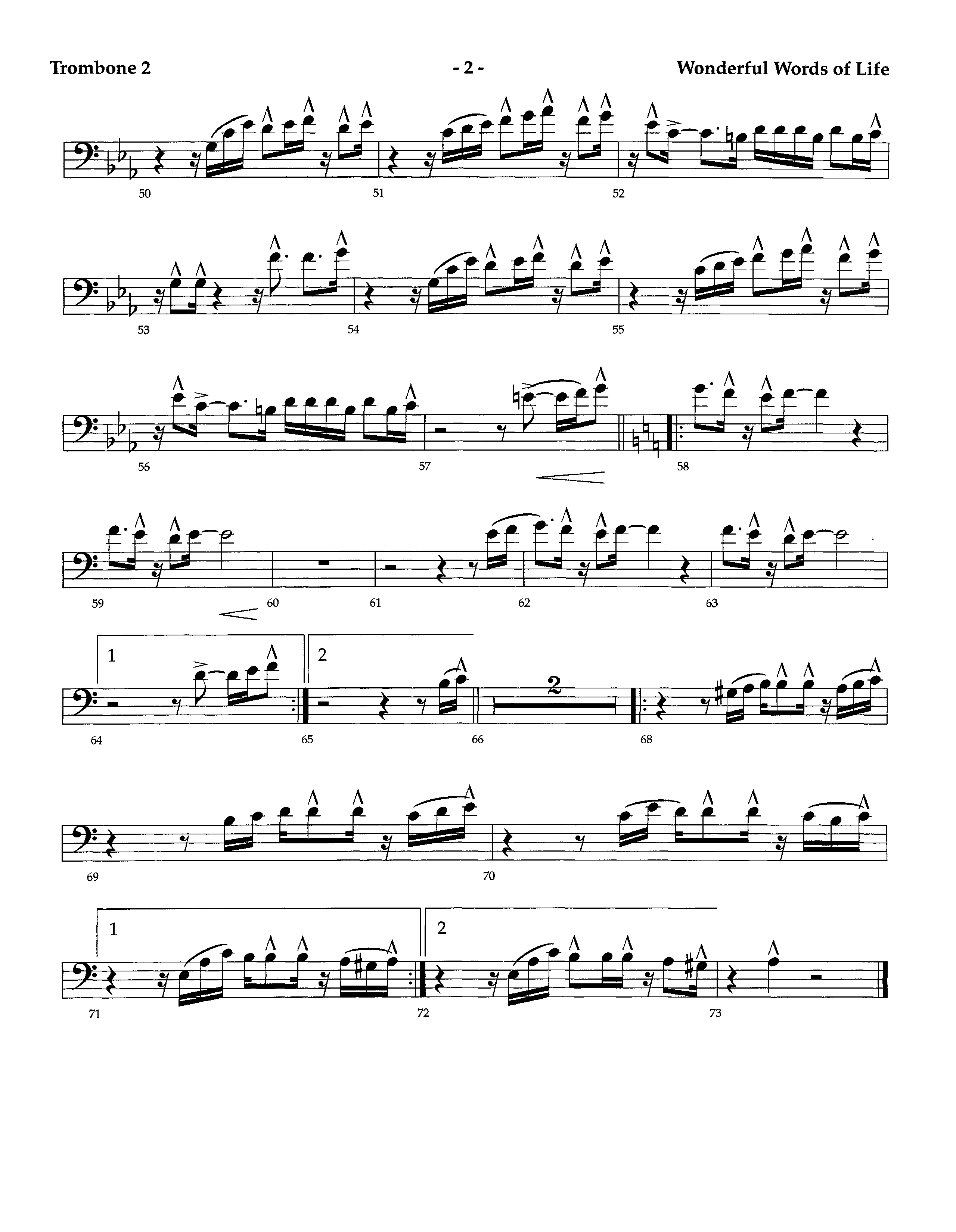 Wonderful Words Of Life (Instrumental) Trombone 2 (Lifeway Worship / Arr. Richard Kingsmore)