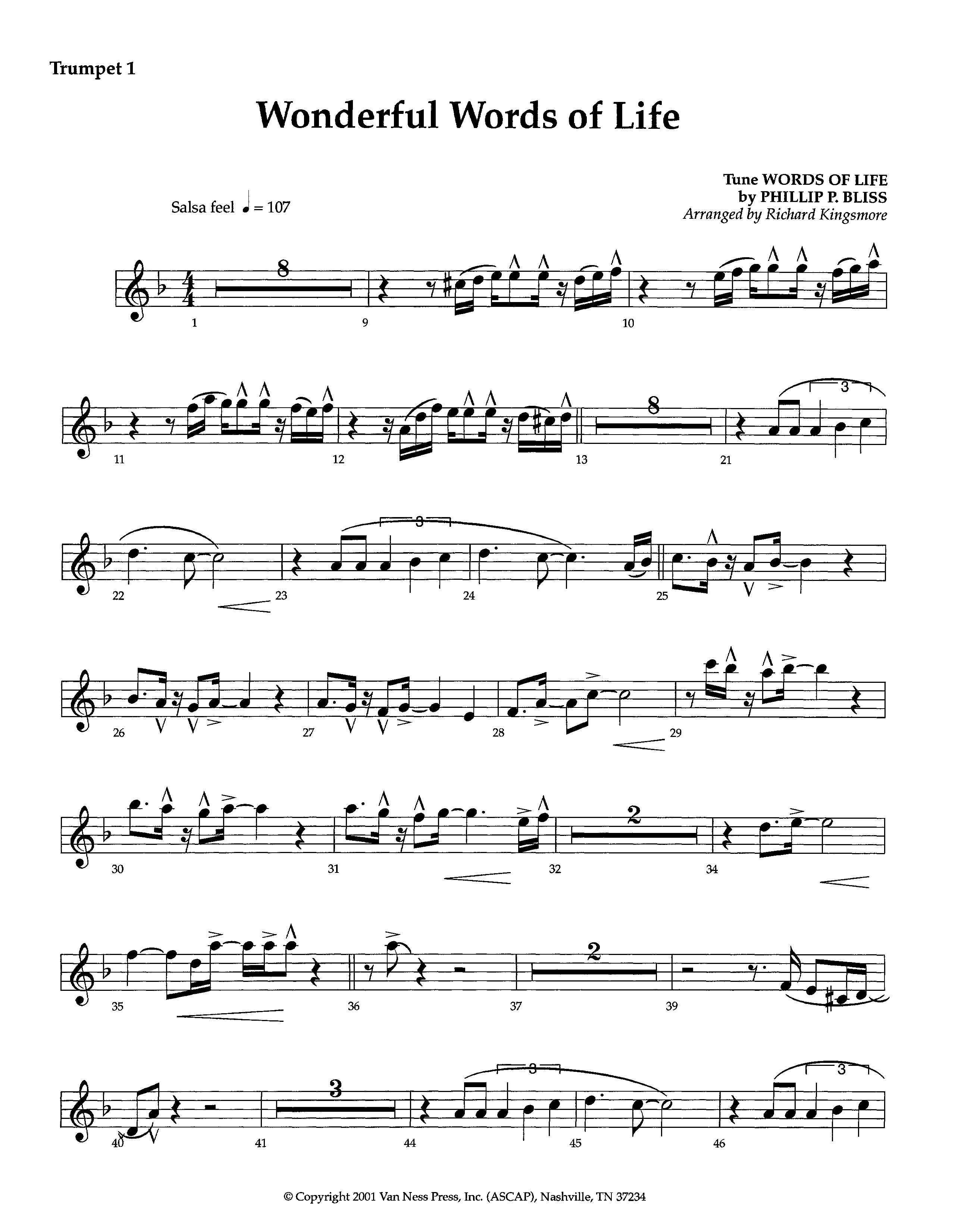 Wonderful Words Of Life (Instrumental) Trumpet 1 (Lifeway Worship / Arr. Richard Kingsmore)