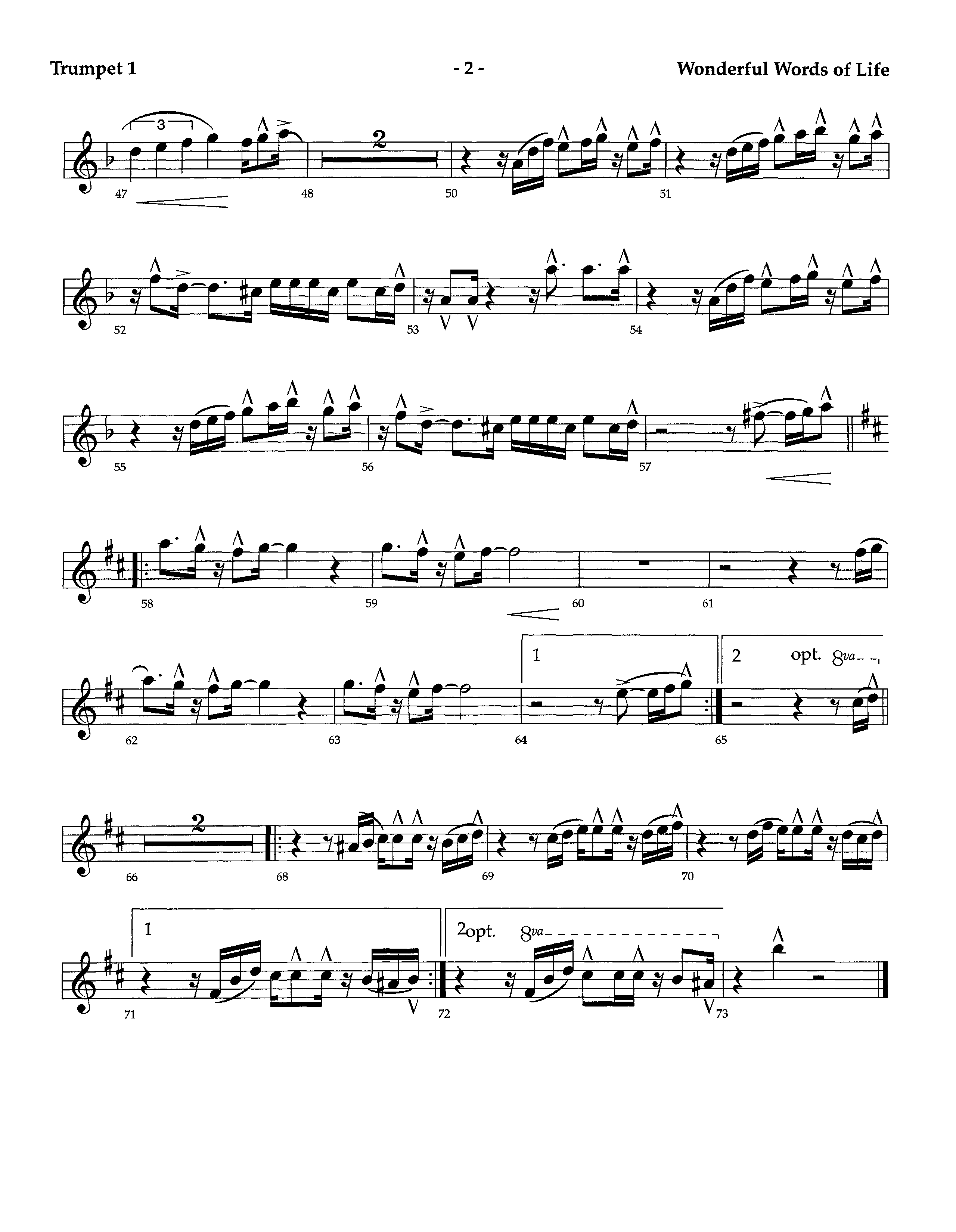 Wonderful Words Of Life (Instrumental) Trumpet 1 (Lifeway Worship / Arr. Richard Kingsmore)