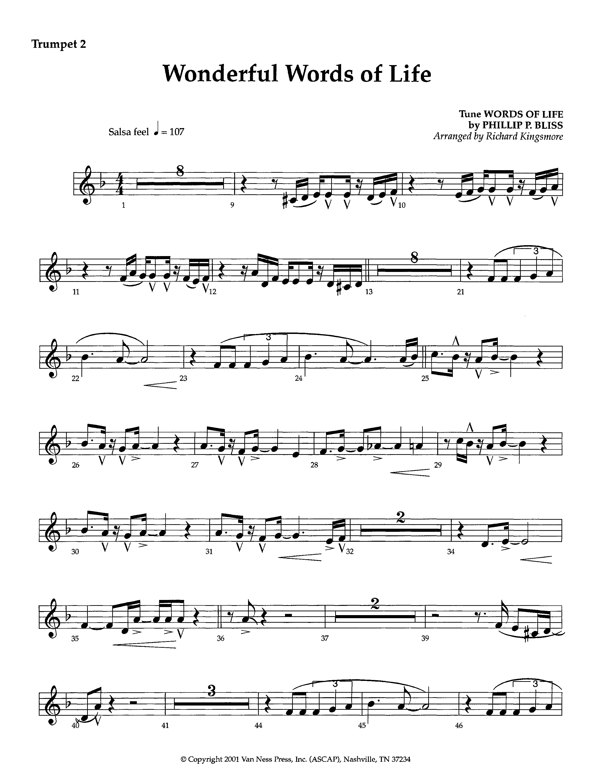 Wonderful Words Of Life (Instrumental) Trumpet 2 (Lifeway Worship / Arr. Richard Kingsmore)