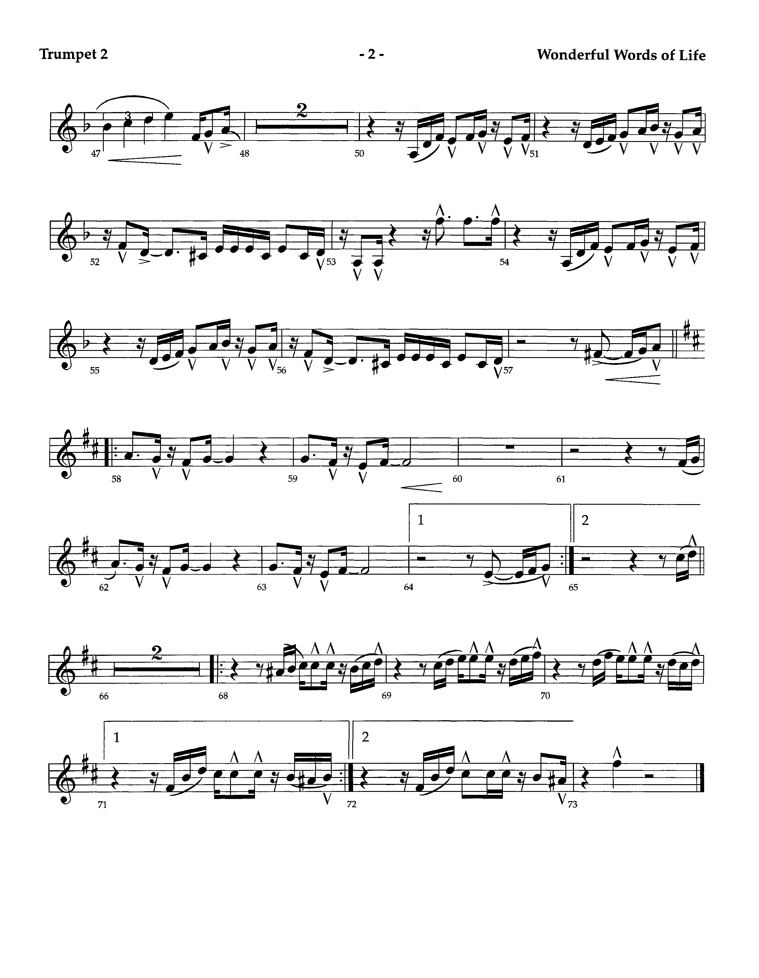 Wonderful Words Of Life (Instrumental) Trumpet 2 (Lifeway Worship / Arr. Richard Kingsmore)