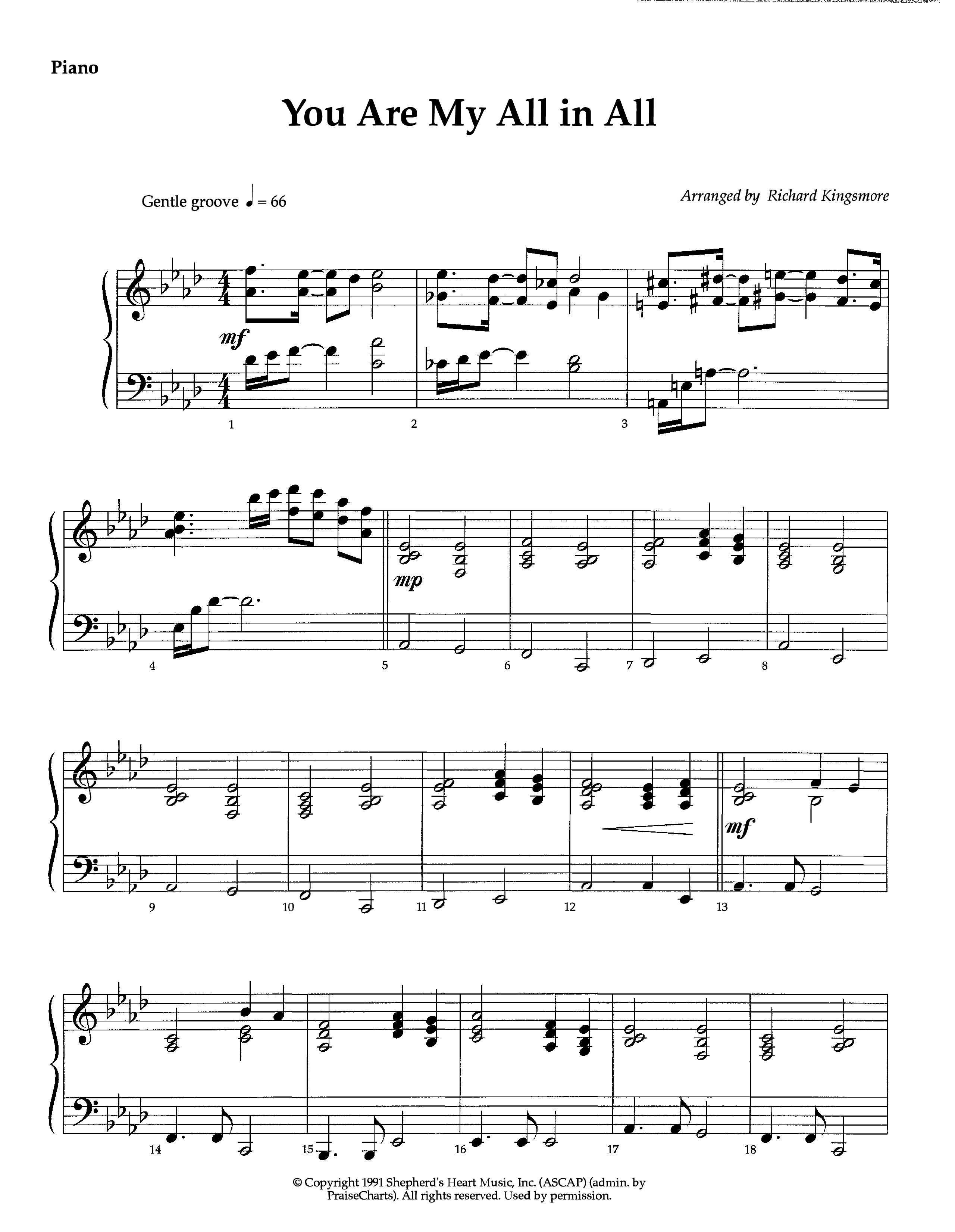 You Are My All In All (Instrumental) Piano Sheet (Lifeway Worship / Arr. Richard Kingsmore)