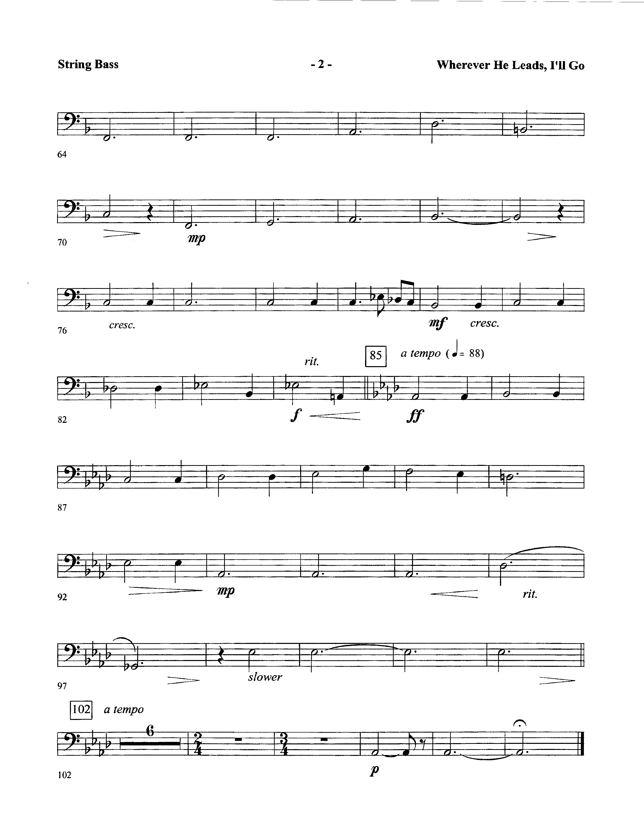 Wherever He Leads I’ll Go (with Solo Euphonium or Baritone TC) (Instrumental) Double Bass (Lifeway Worship / Arr. David Winkler)