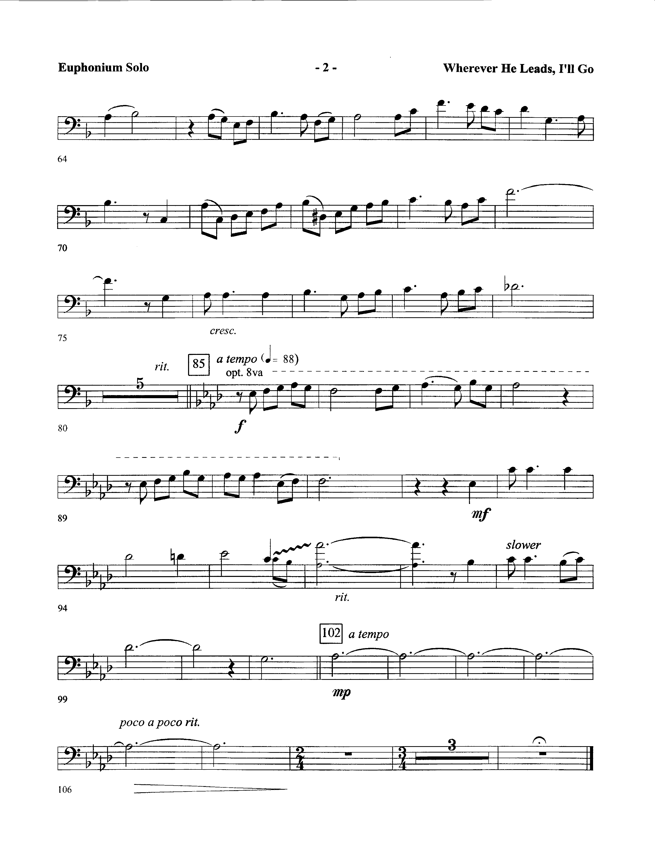 Wherever He Leads I’ll Go (with Solo Euphonium or Baritone TC) (Instrumental) Euphonium (Lifeway Worship / Arr. David Winkler)