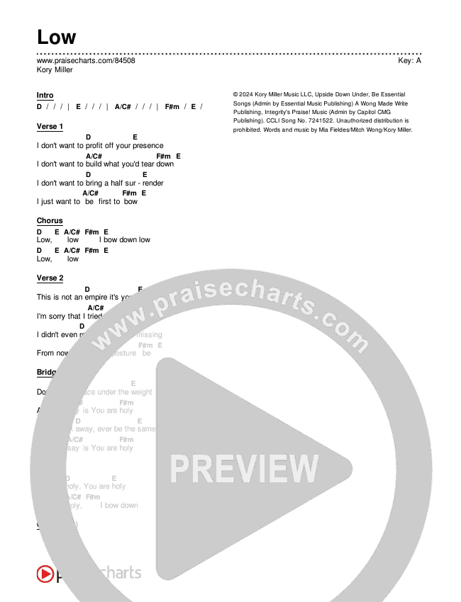 Low Chords & Lyrics (Kory Miller)