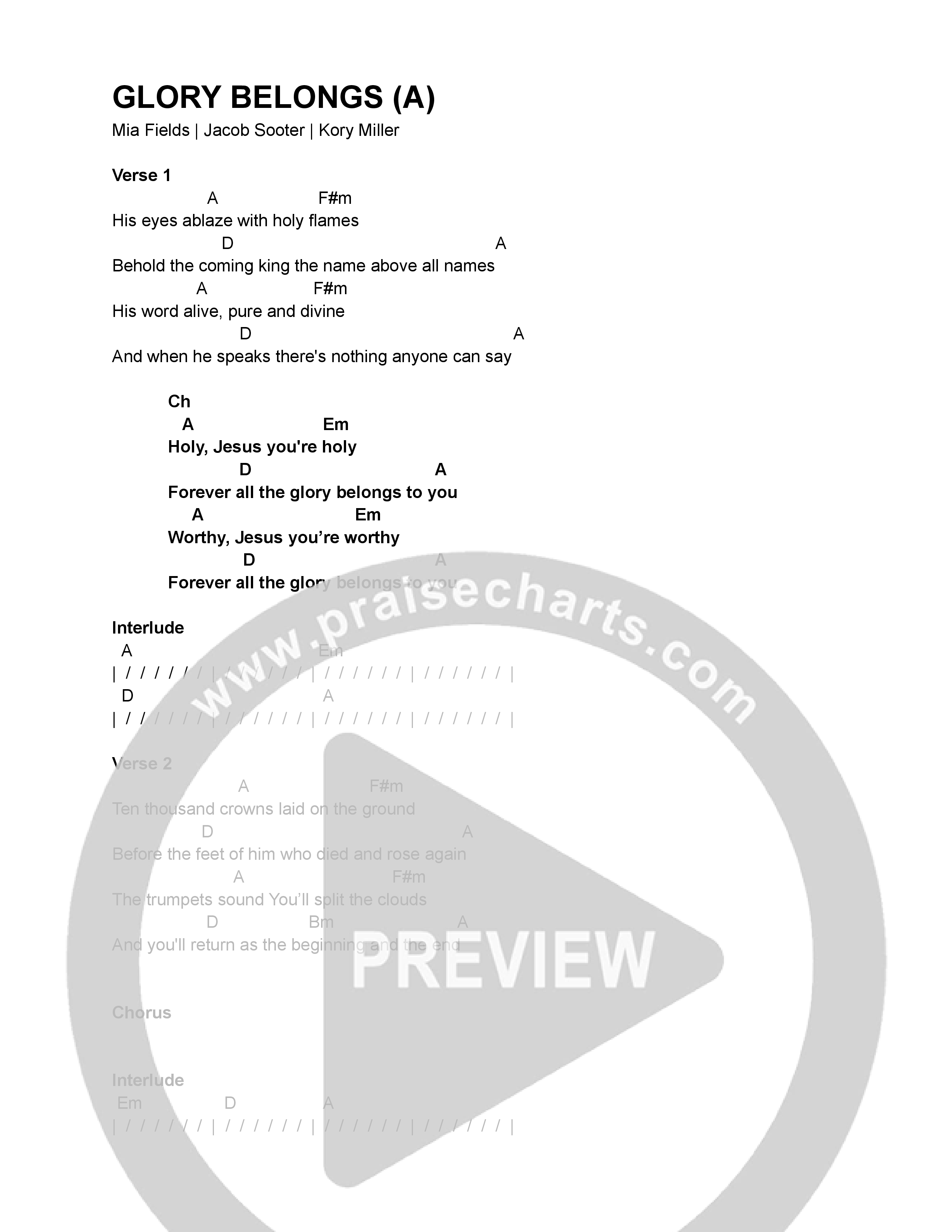 Glory Belongs Chord Chart (Kory Miller)