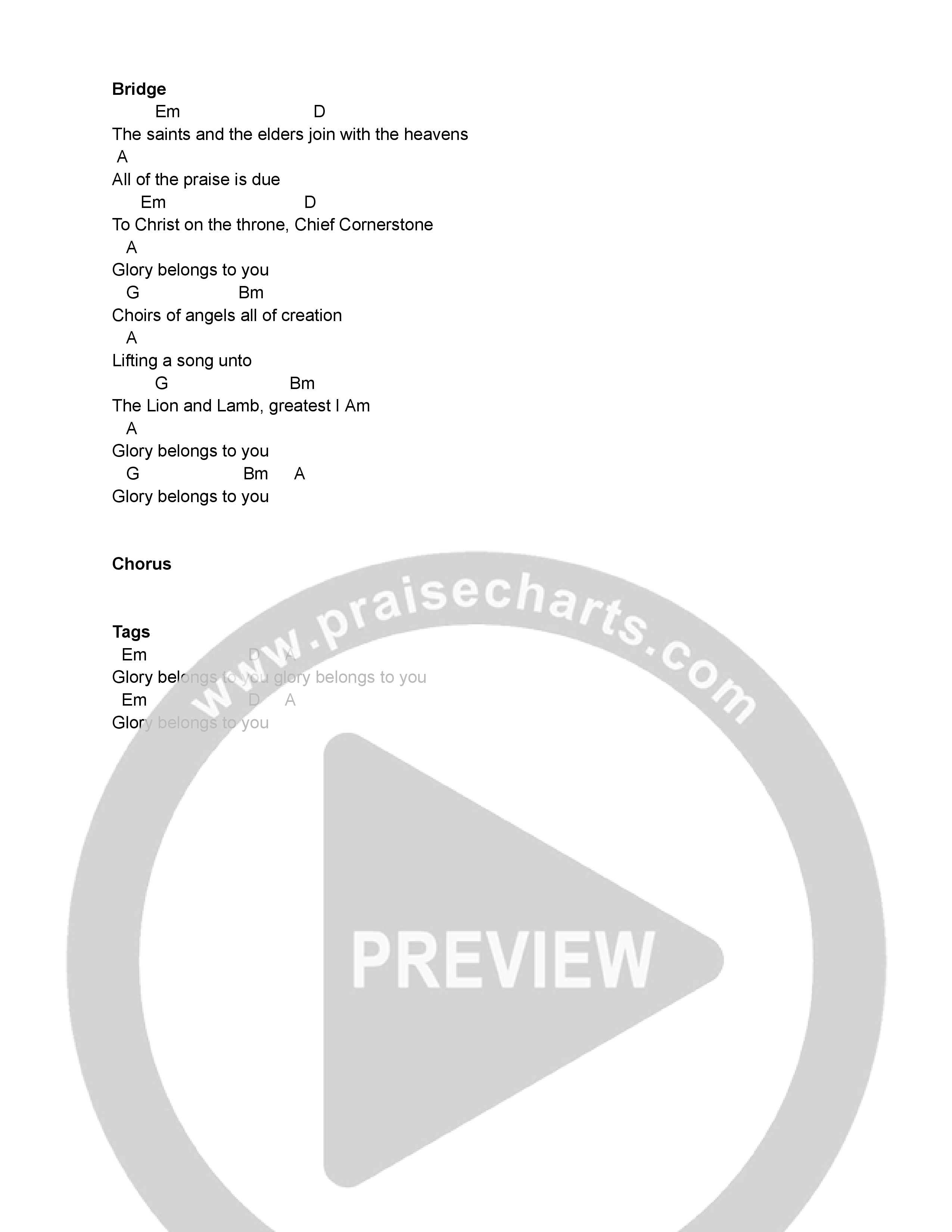 Glory Belongs Chord Chart (Kory Miller)