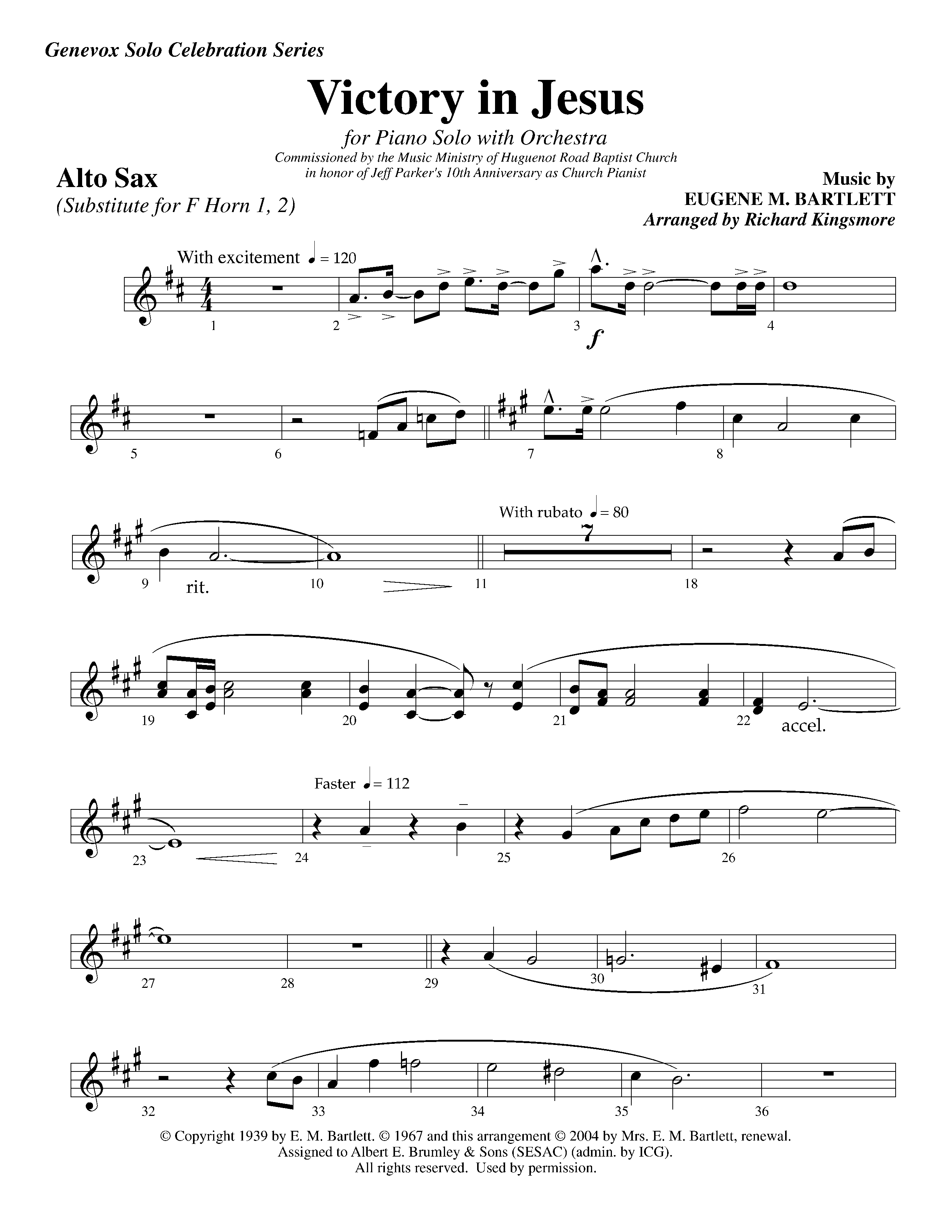 Victory in Jesus (with Solo Piano) (Instrumental) Alto Sax (Lifeway Worship / Arr. Richard Kingsmore)