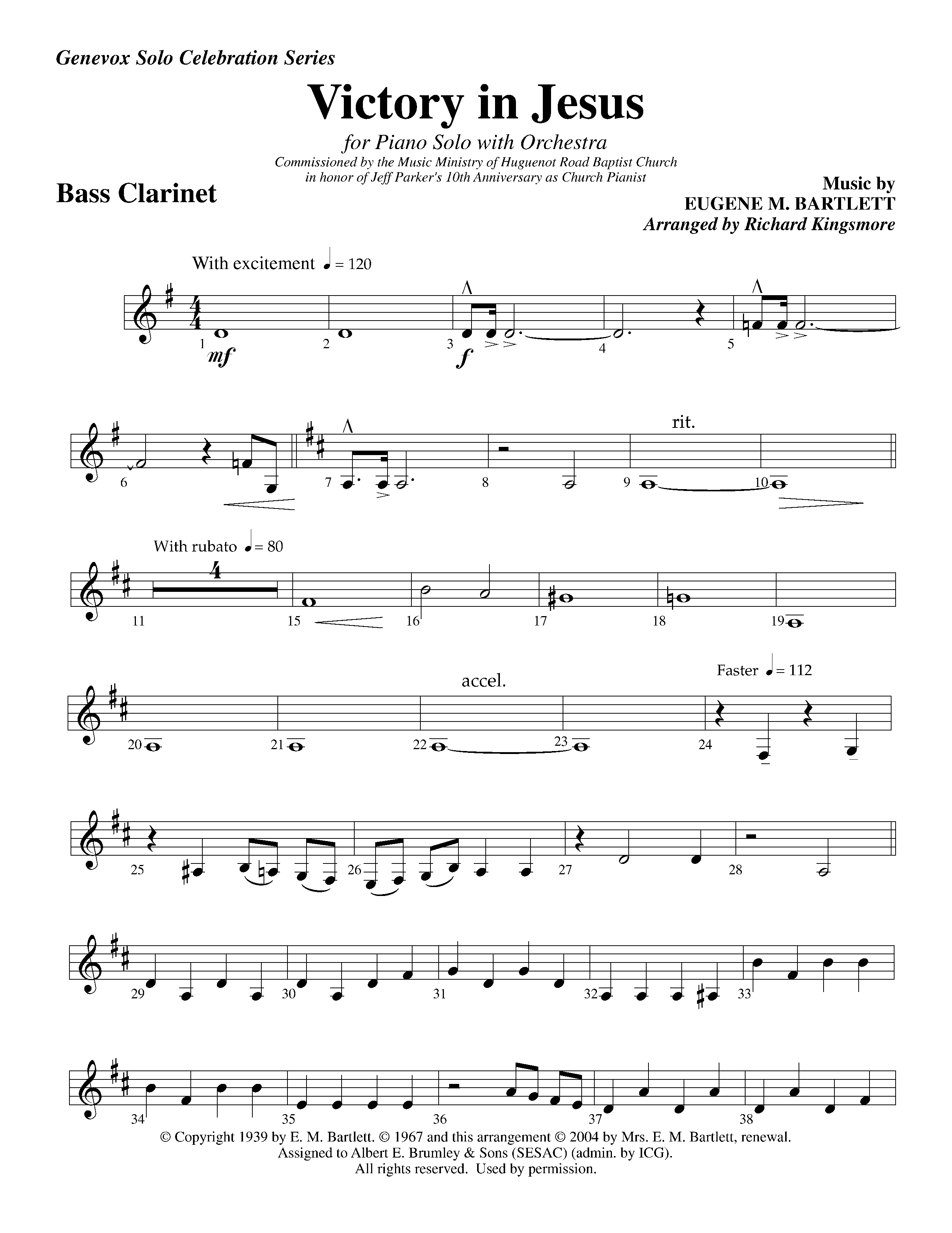 Victory in Jesus (with Solo Piano) (Instrumental) Bass Clarinet (Lifeway Worship / Arr. Richard Kingsmore)