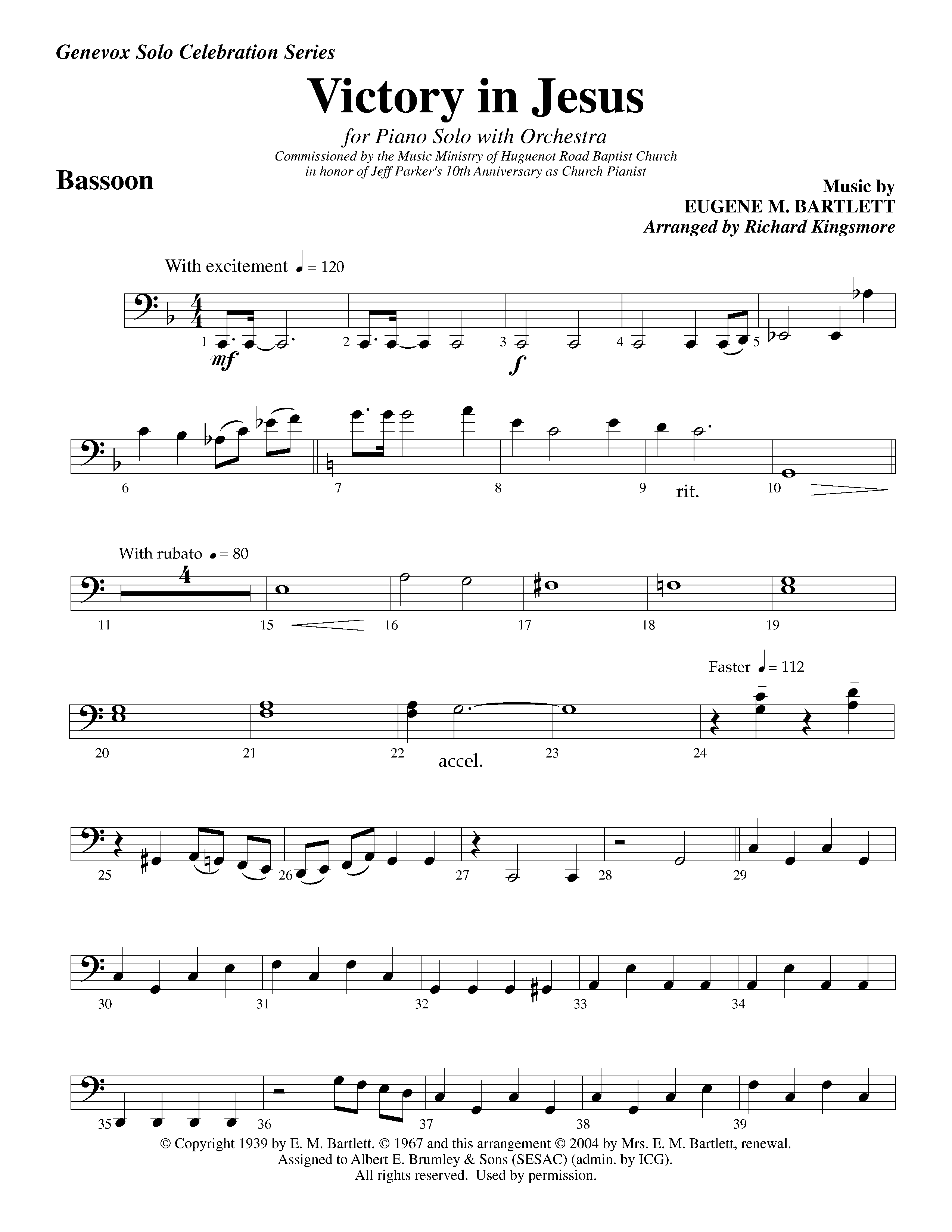 Victory in Jesus (with Solo Piano) (Instrumental) Bassoon (Lifeway Worship / Arr. Richard Kingsmore)