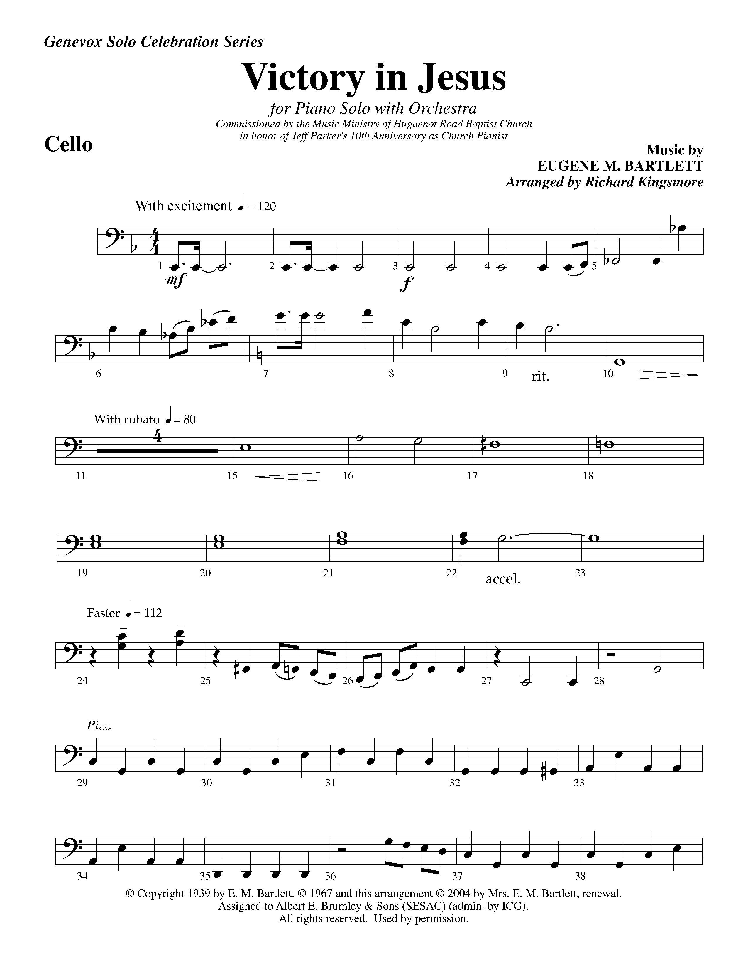 Victory in Jesus&nbsp;(with Solo&nbsp;Piano) (Instrumental) Cello (Lifeway Worship / Arr. Richard Kingsmore)