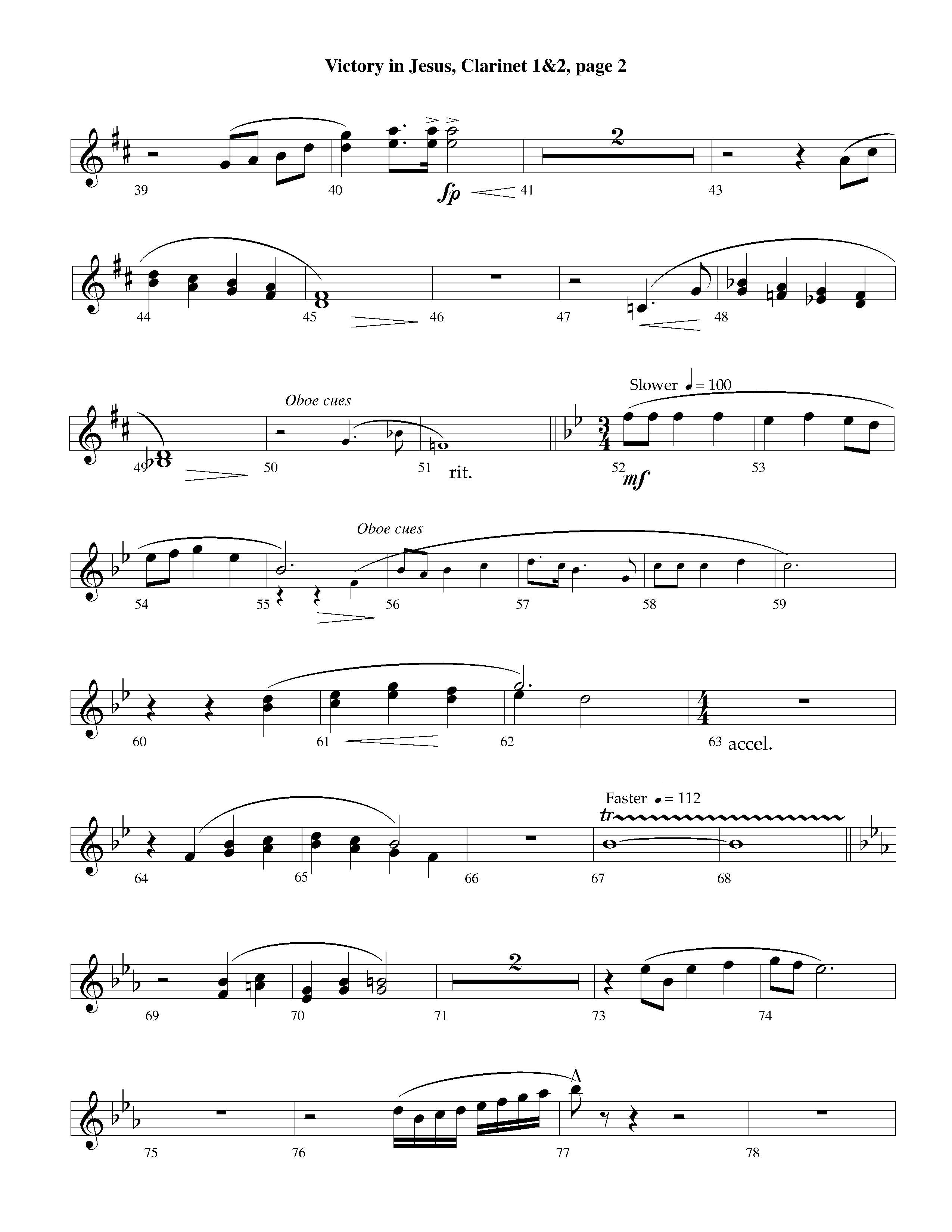 Victory in Jesus&nbsp;(with Solo&nbsp;Piano) (Instrumental) Clarinet 1/2 (Lifeway Worship / Arr. Richard Kingsmore)