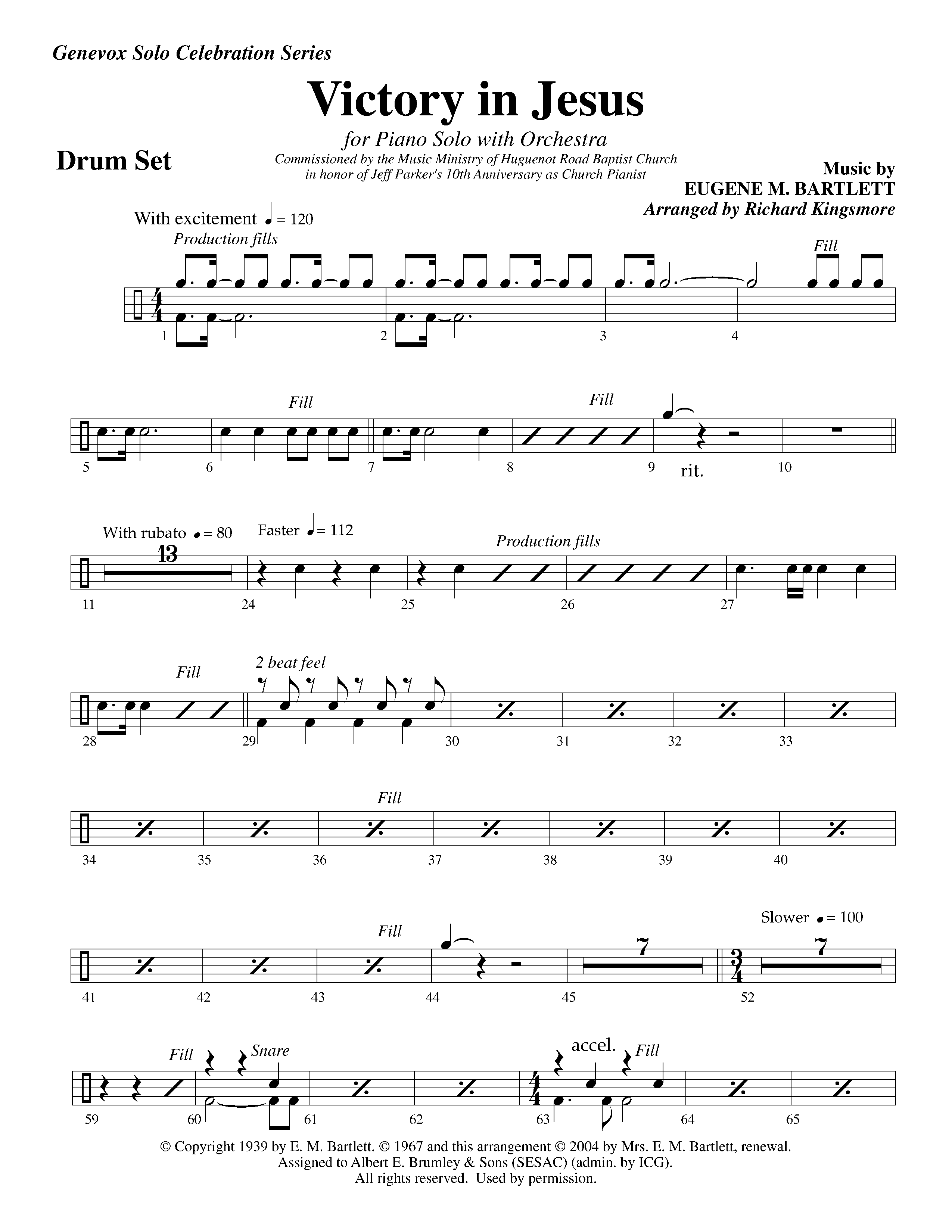 Victory in Jesus (with Solo Piano) (Instrumental) Drum Set (Lifeway Worship / Arr. Richard Kingsmore)
