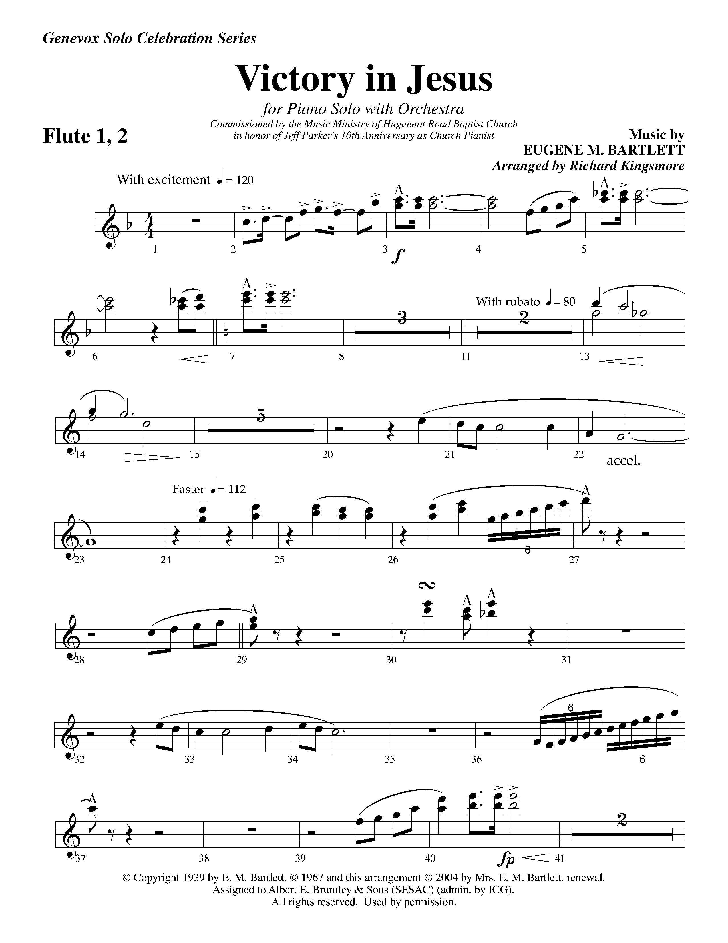 Victory in Jesus (with Solo Piano) (Instrumental) Flute 1/2 (Lifeway Worship / Arr. Richard Kingsmore)