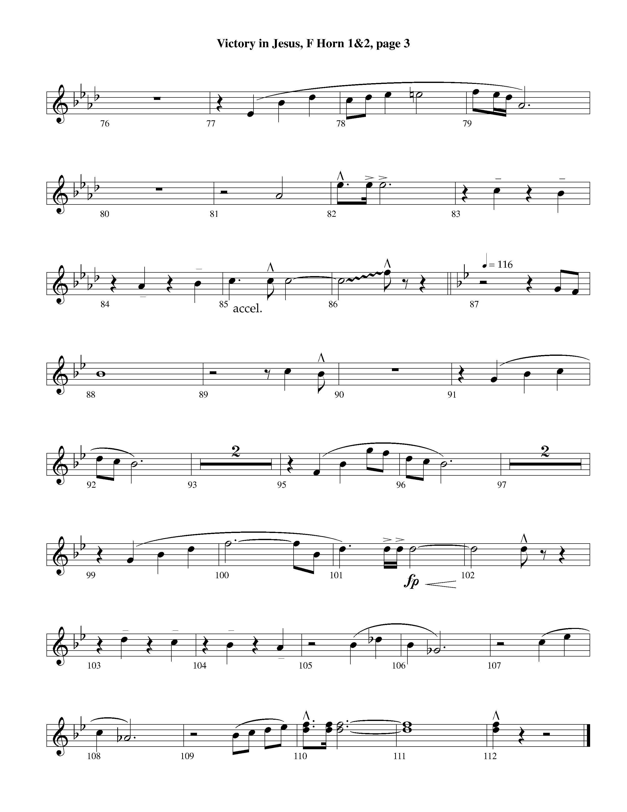 Victory in Jesus (with Solo Piano) (Instrumental) French Horn 1/2 (Lifeway Worship / Arr. Richard Kingsmore)